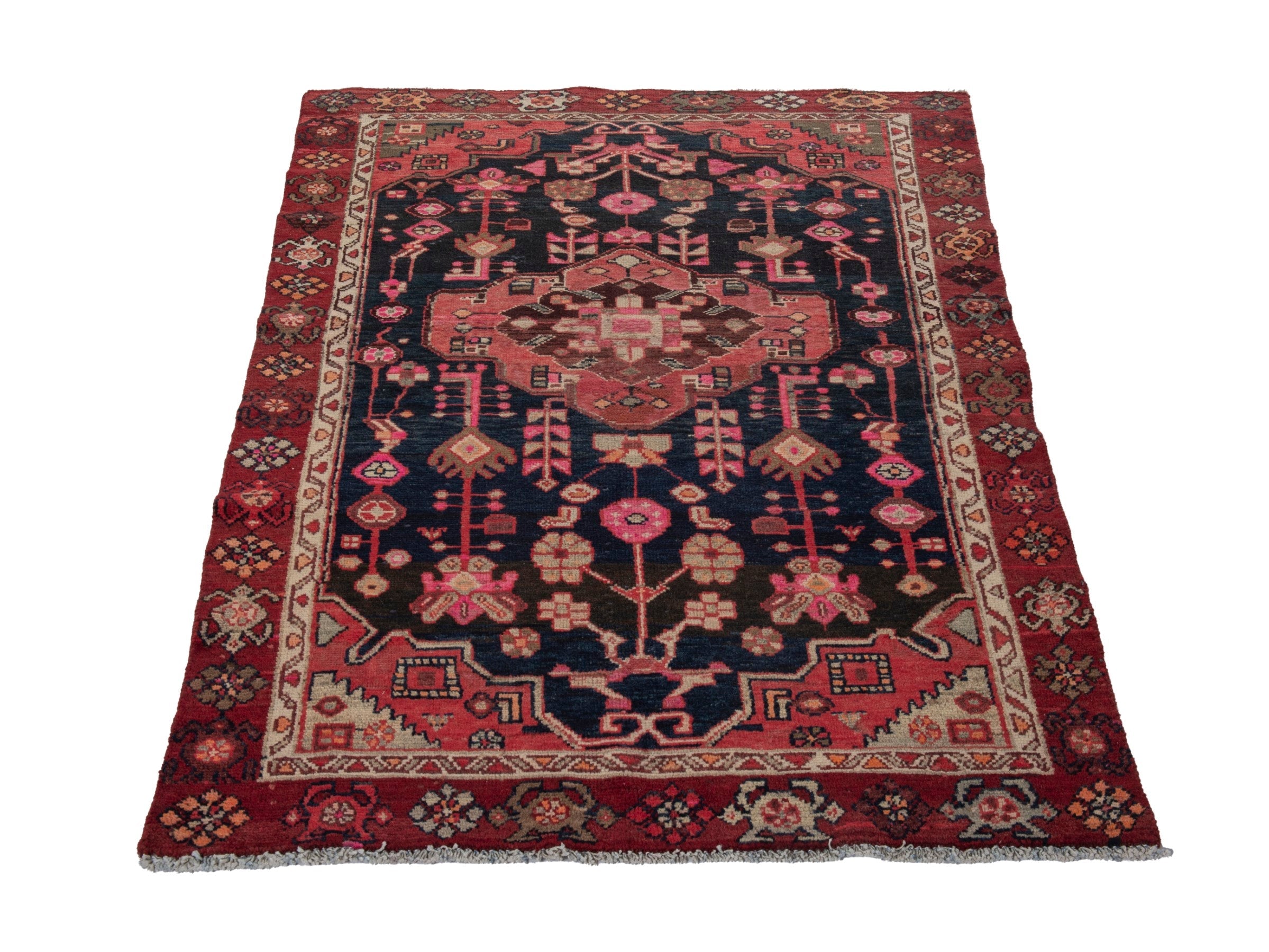 Persian Borujerd accent rug in navy and burgundy, view 2 of 17