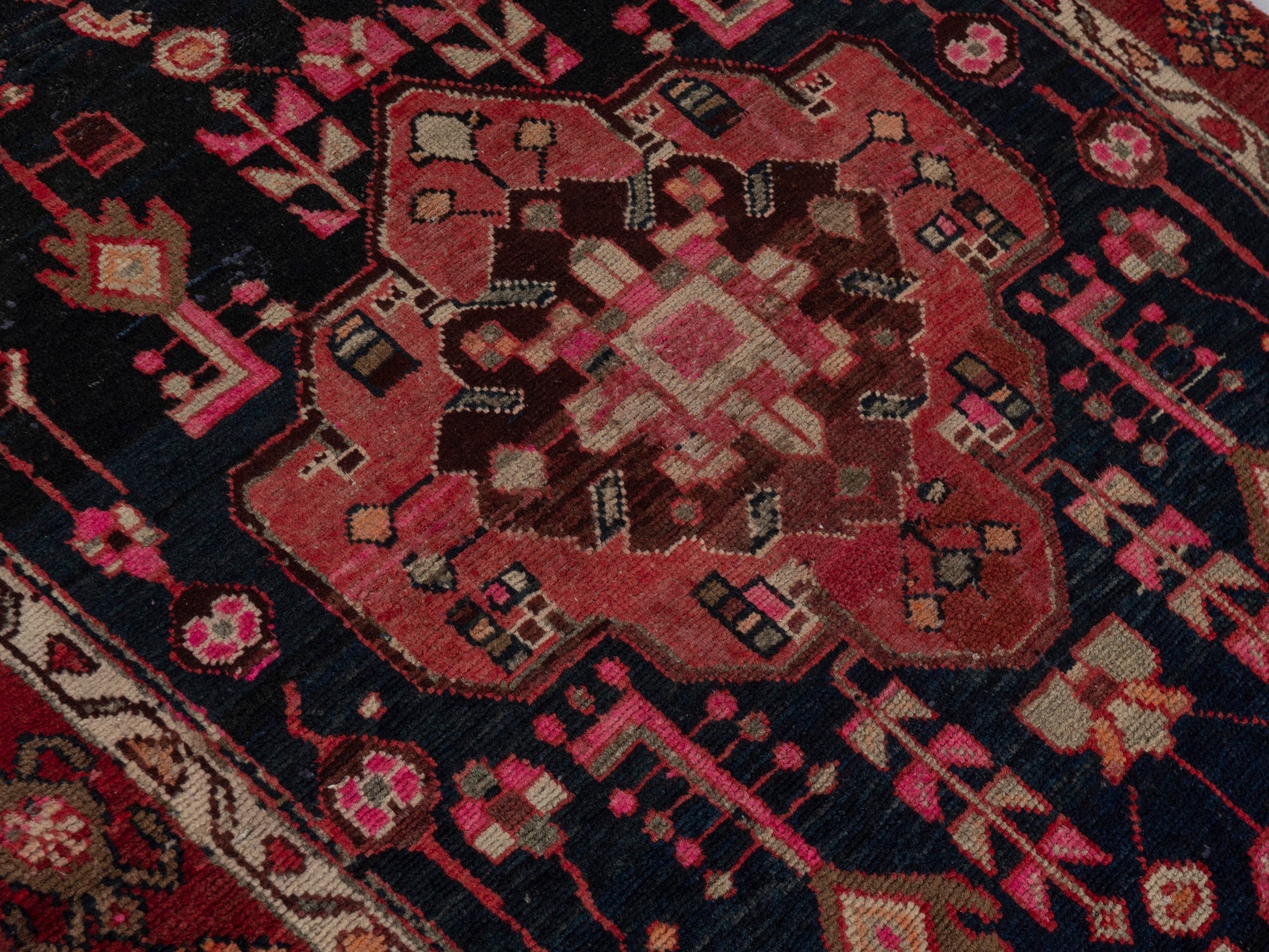 Persian Borujerd accent rug in navy and burgundy, view 3 of 17