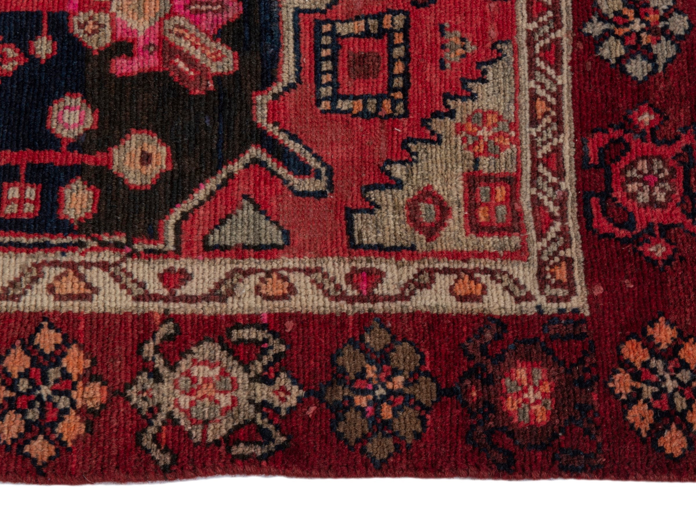 Persian Borujerd accent rug in navy and burgundy, view 4 of 17