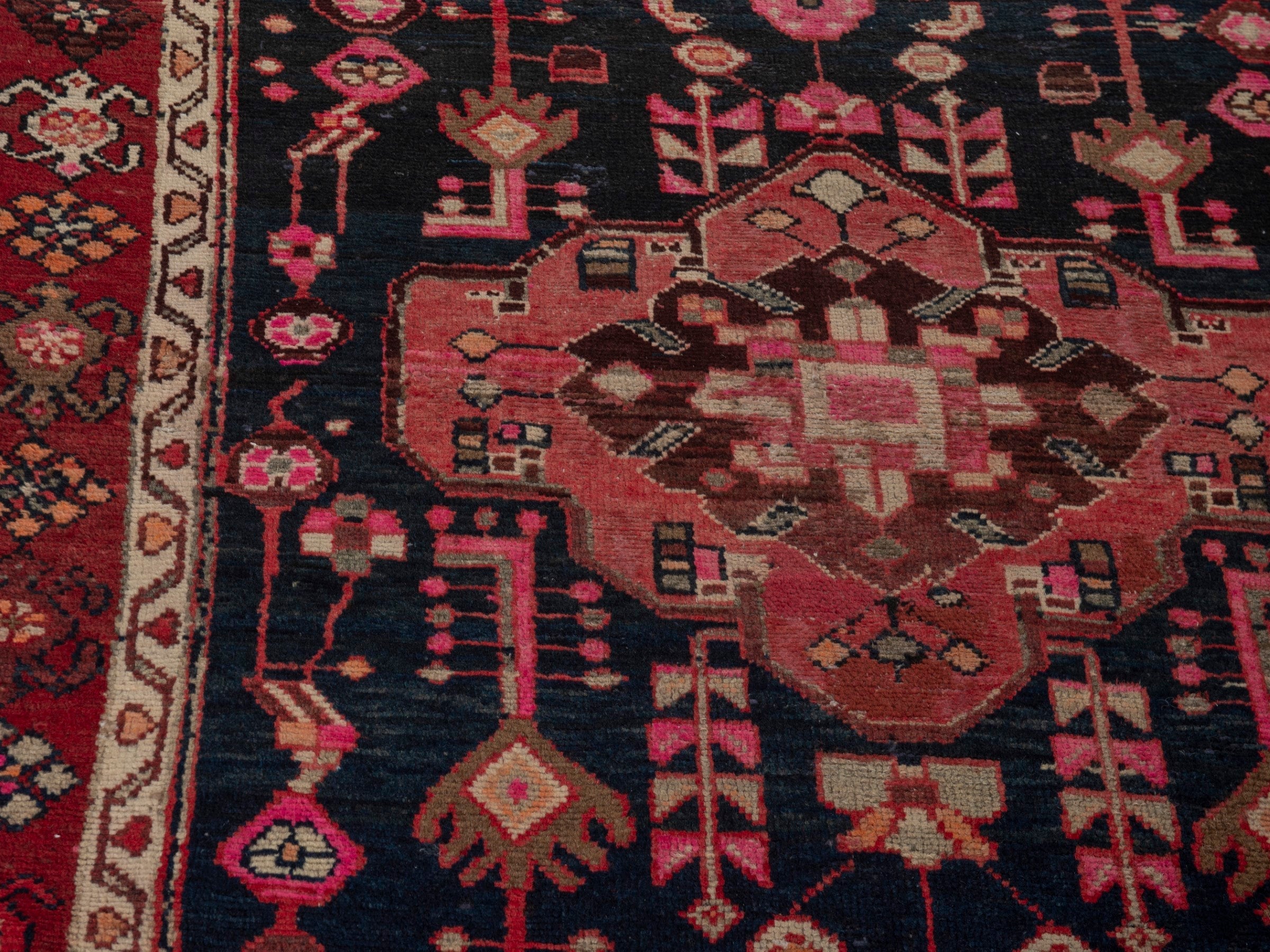 Persian Borujerd accent rug in navy and burgundy, view 6 of 17