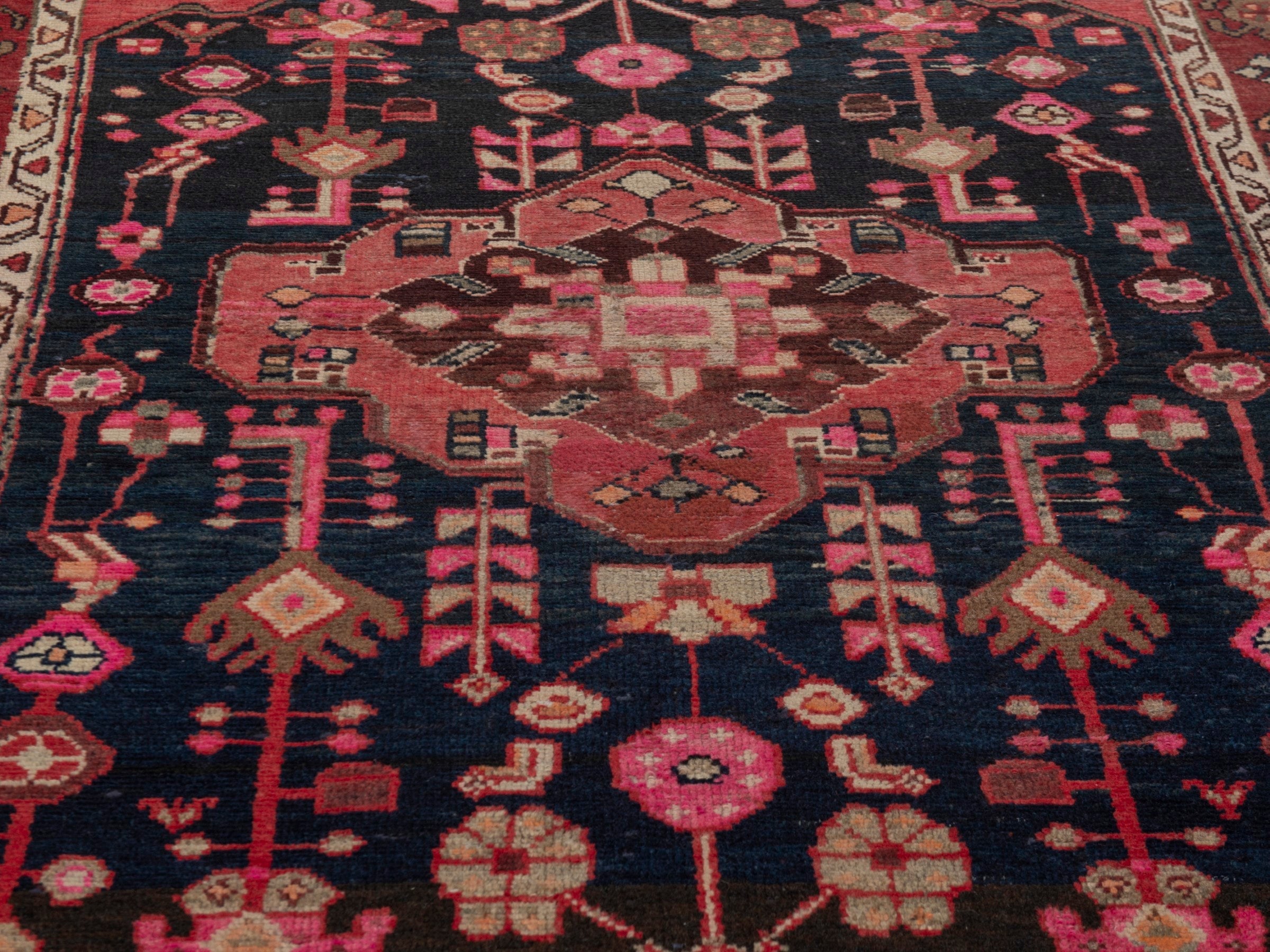 Persian Borujerd accent rug in navy and burgundy, view 10 of 17