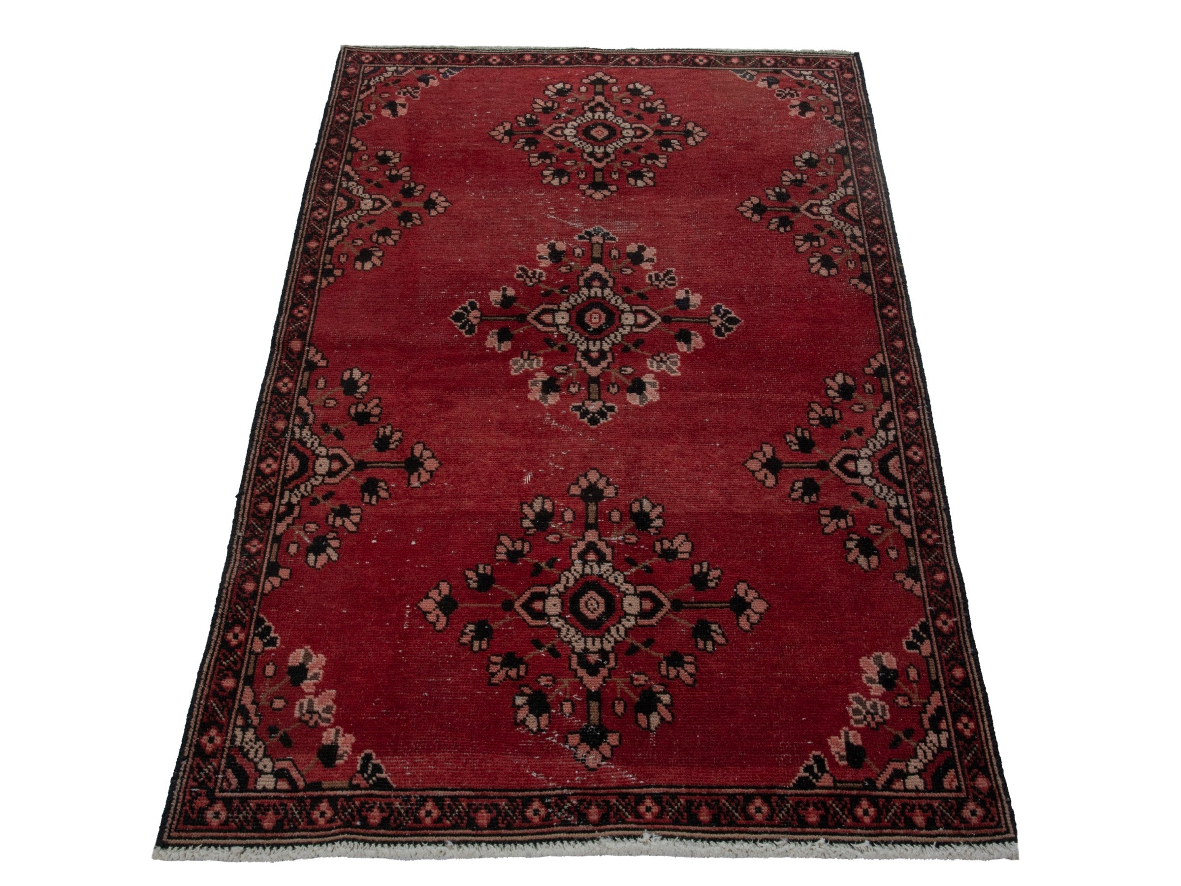 Persian Ferdos accent rug in deep red and dark brown, view 2 of 17