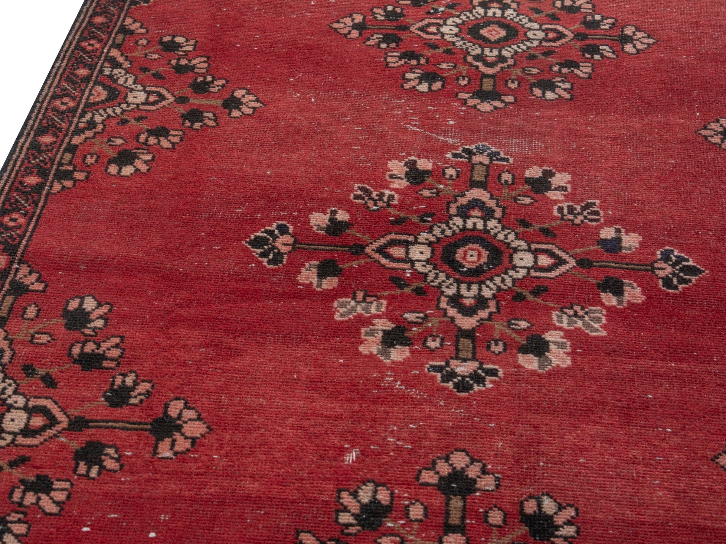 Persian Ferdos accent rug in deep red and dark brown, view 8 of 17