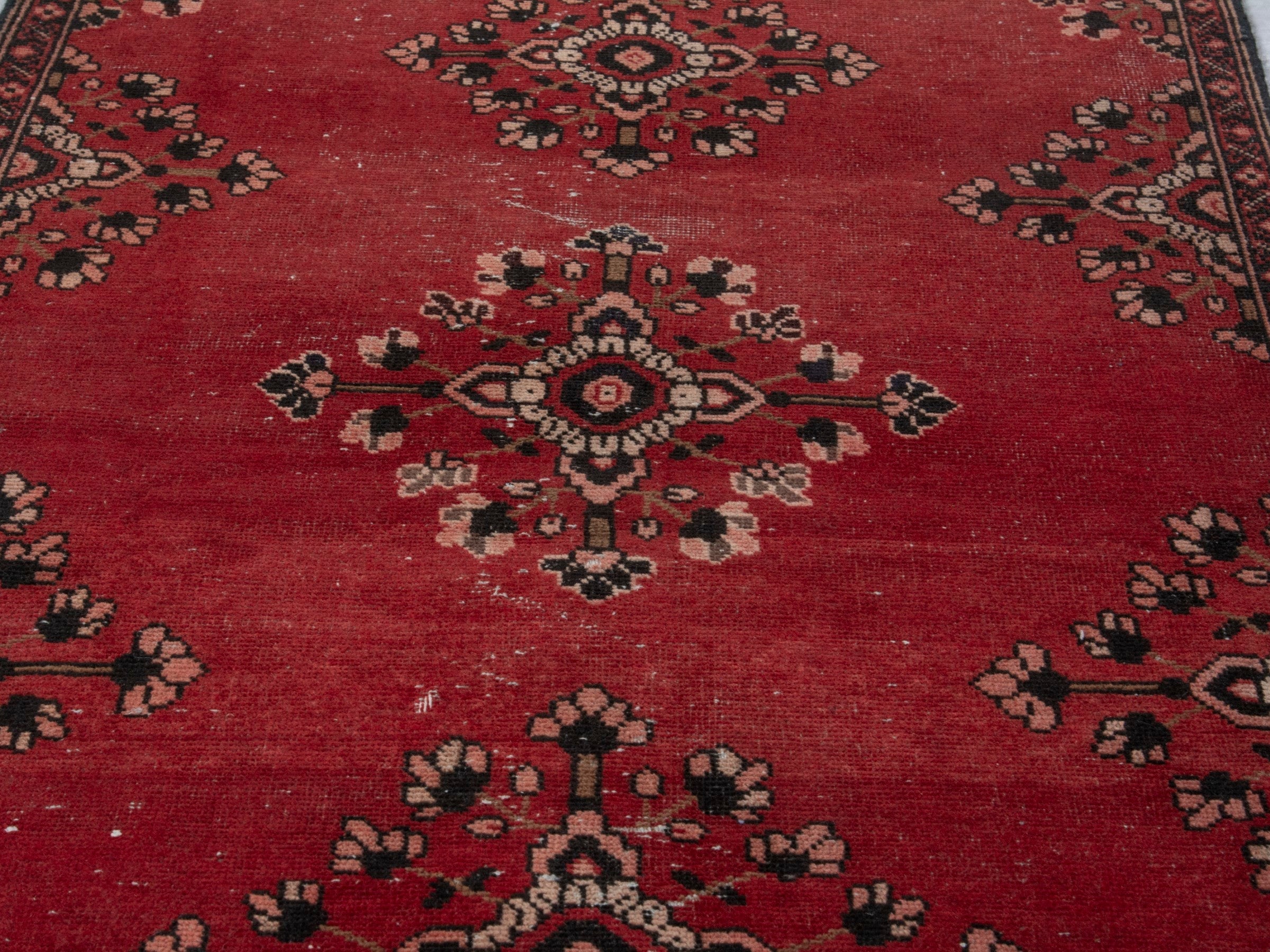 Persian Ferdos accent rug in deep red and dark brown, view 9 of 17