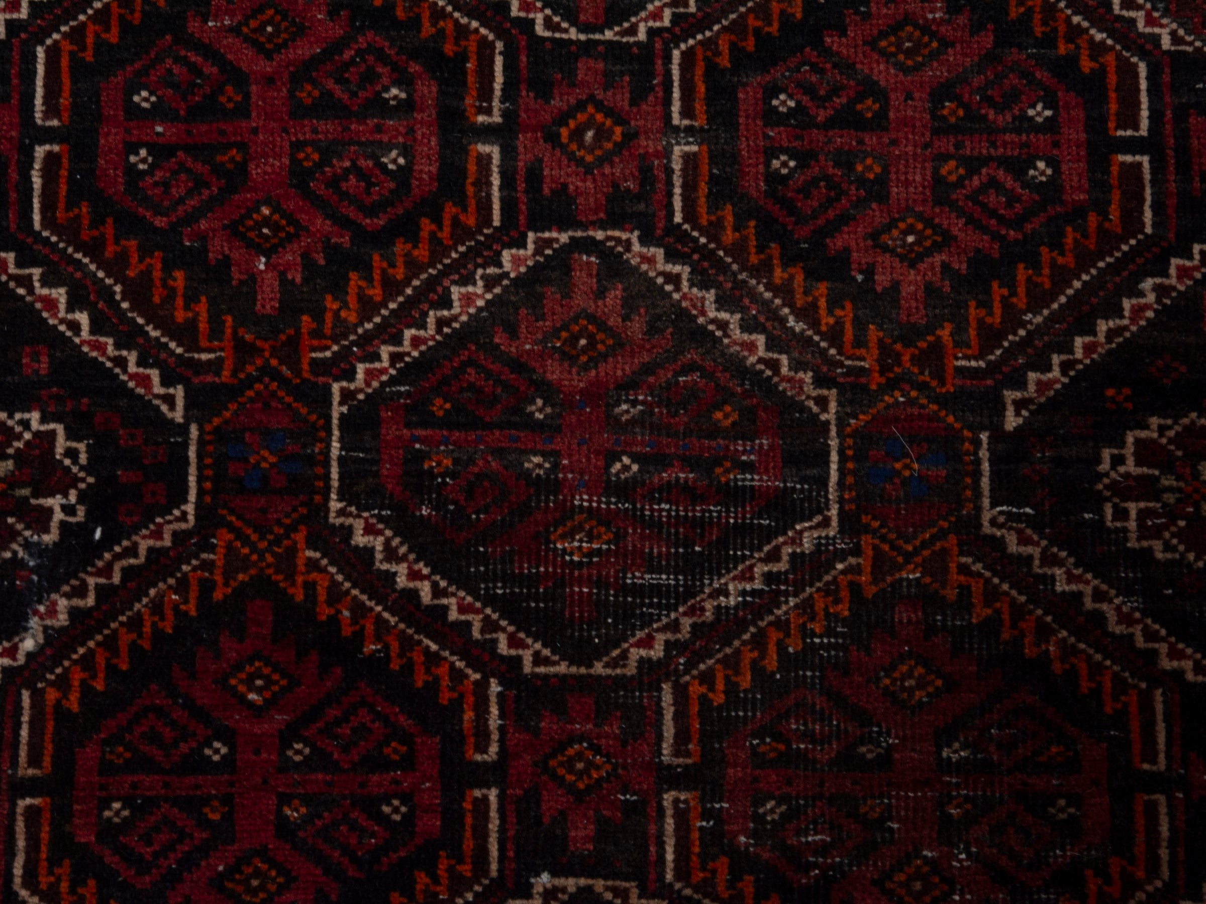 Persian Baluch accent rug in burgundy and deep red, view 11 of 16