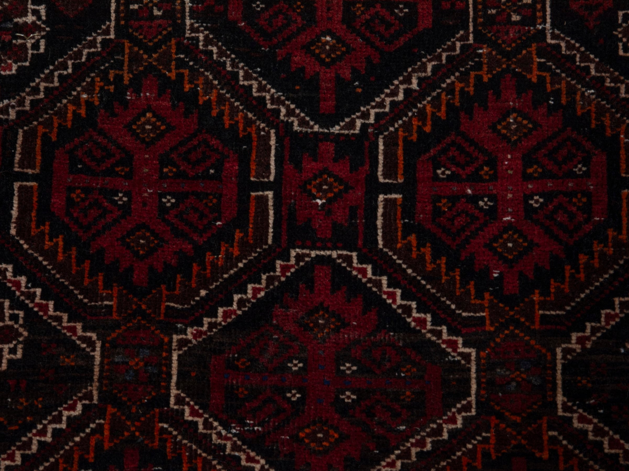 Persian Baluch accent rug in burgundy and deep red, view 12 of 16