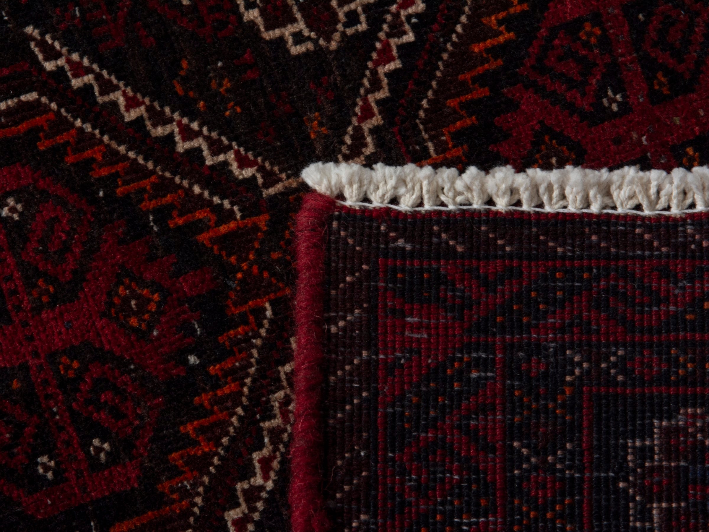 Persian Baluch accent rug in burgundy and deep red, view 16 of 16