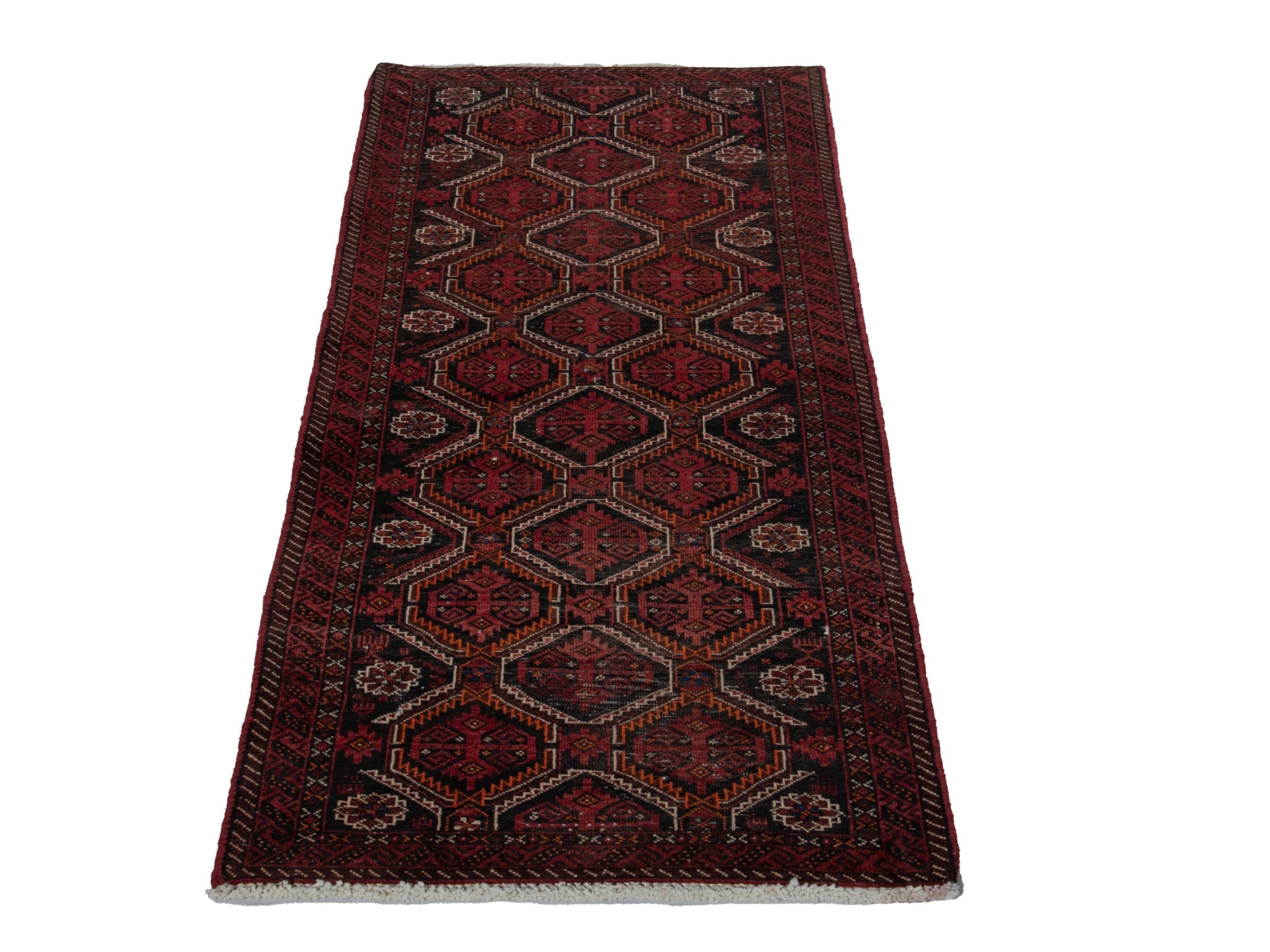 Persian Baluch accent rug in burgundy and deep red, view 2 of 16