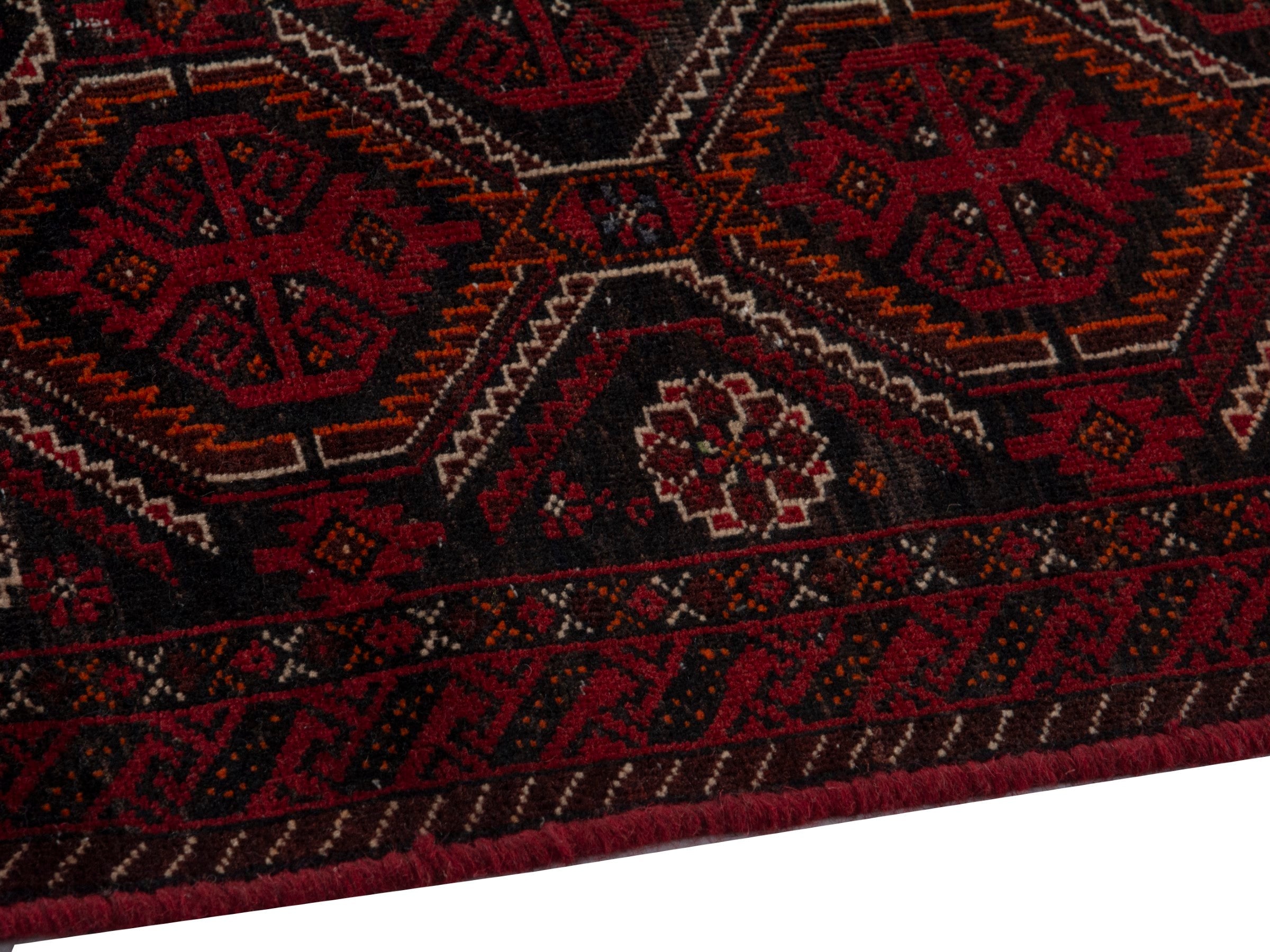 Persian Baluch accent rug in burgundy and deep red, view 6 of 16