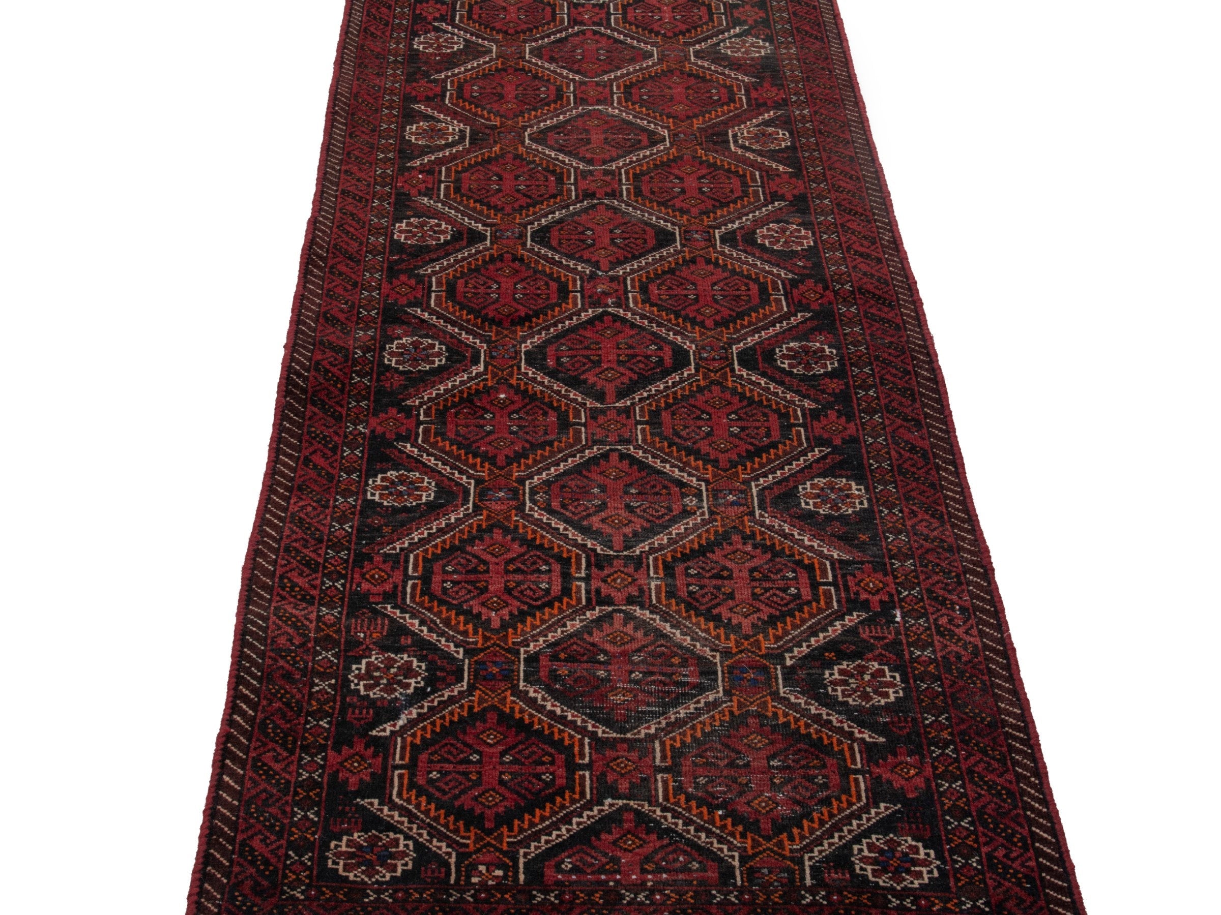 Persian Baluch accent rug in burgundy and deep red, view 8 of 16