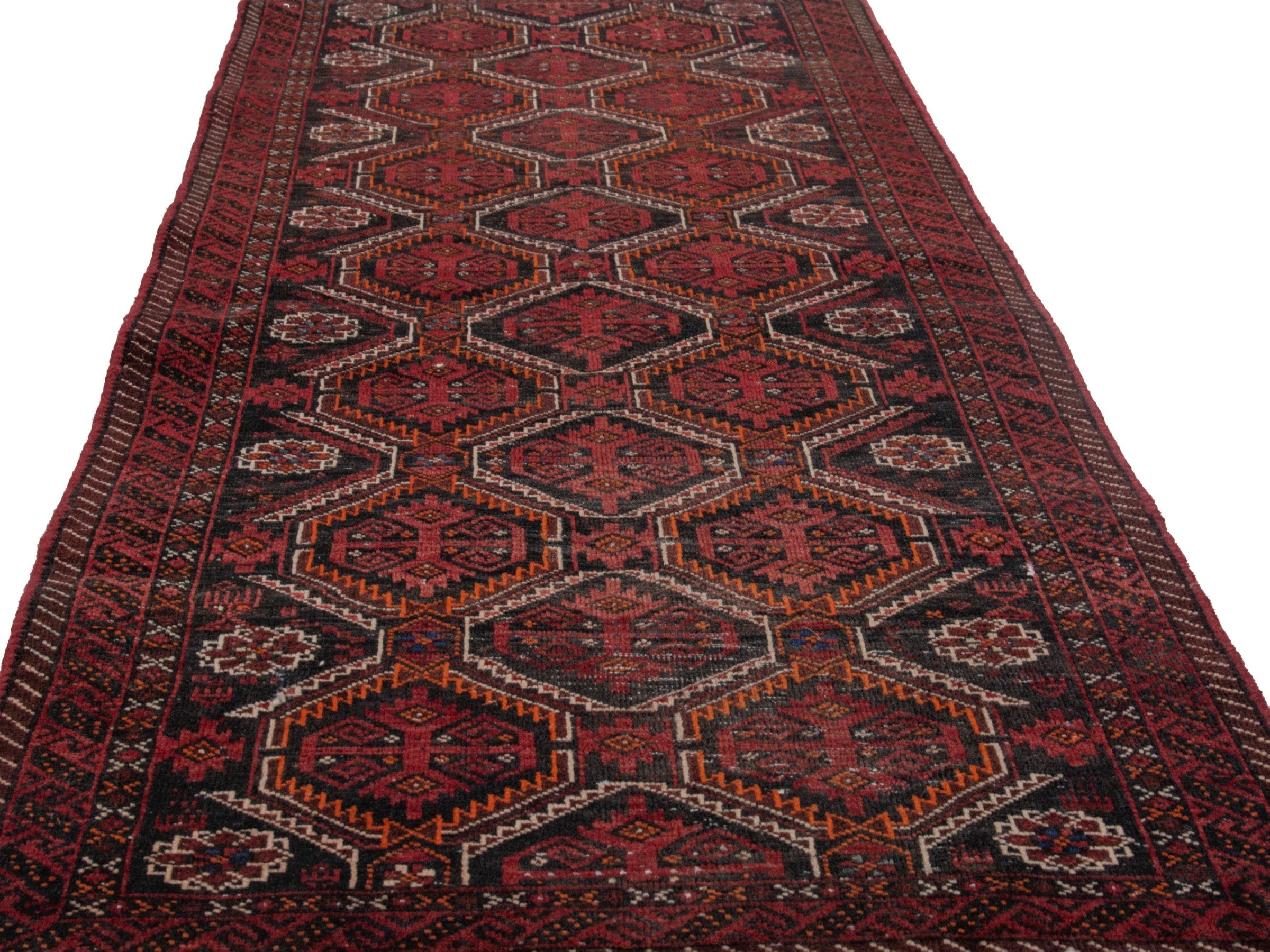 Persian Baluch accent rug in burgundy and deep red, view 10 of 16