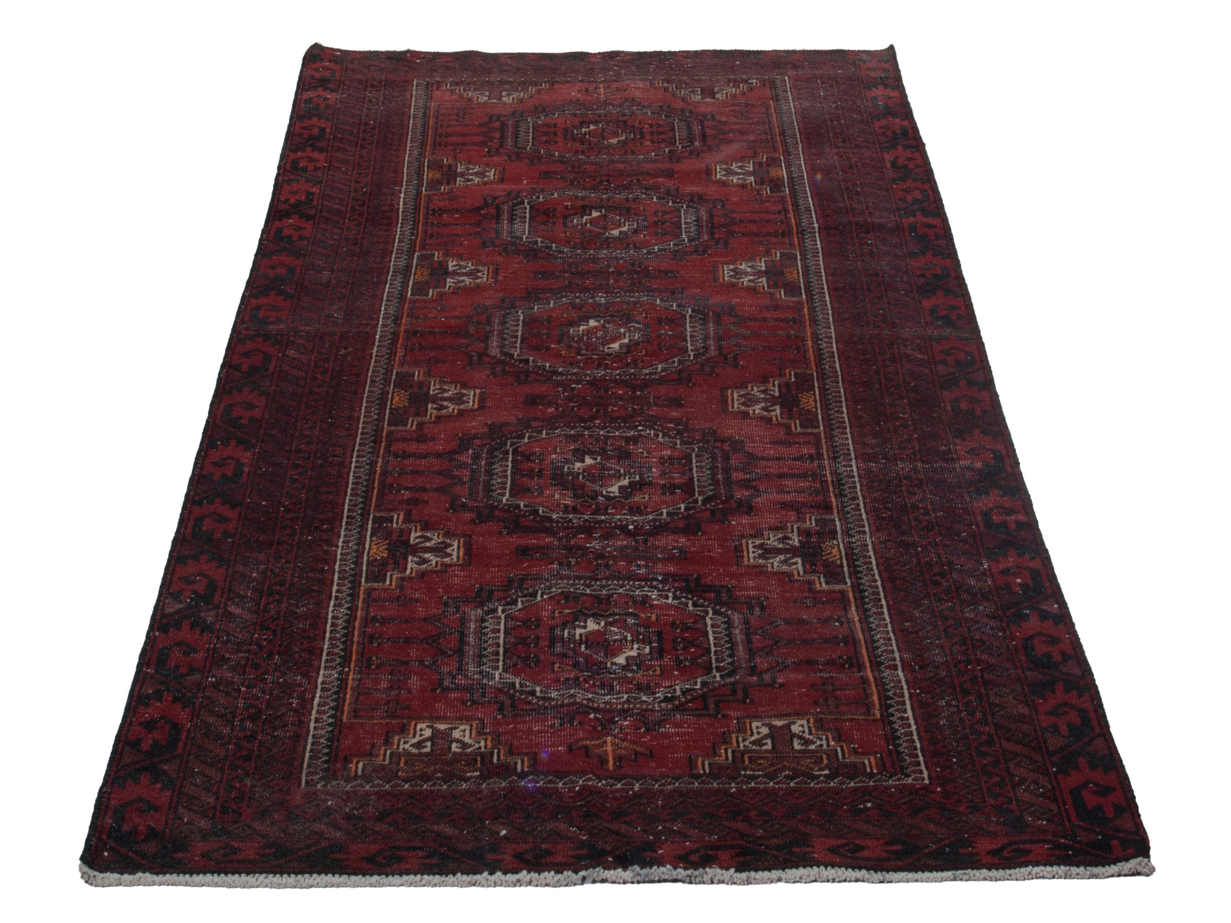 Persian Baluch runner rug in burgundy and deep red, view 2 of 16