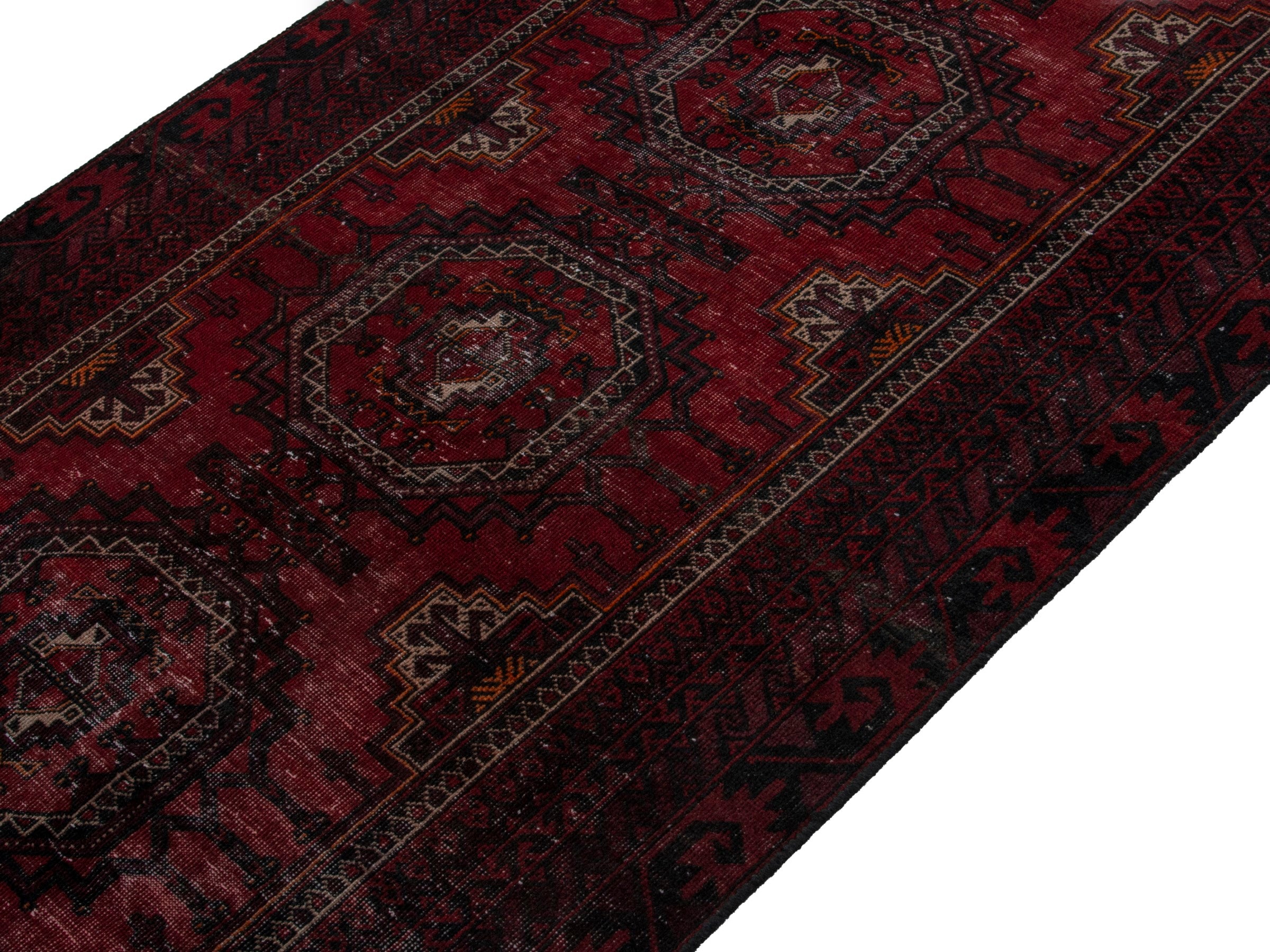 Persian Baluch runner rug in burgundy and deep red, view 3 of 16