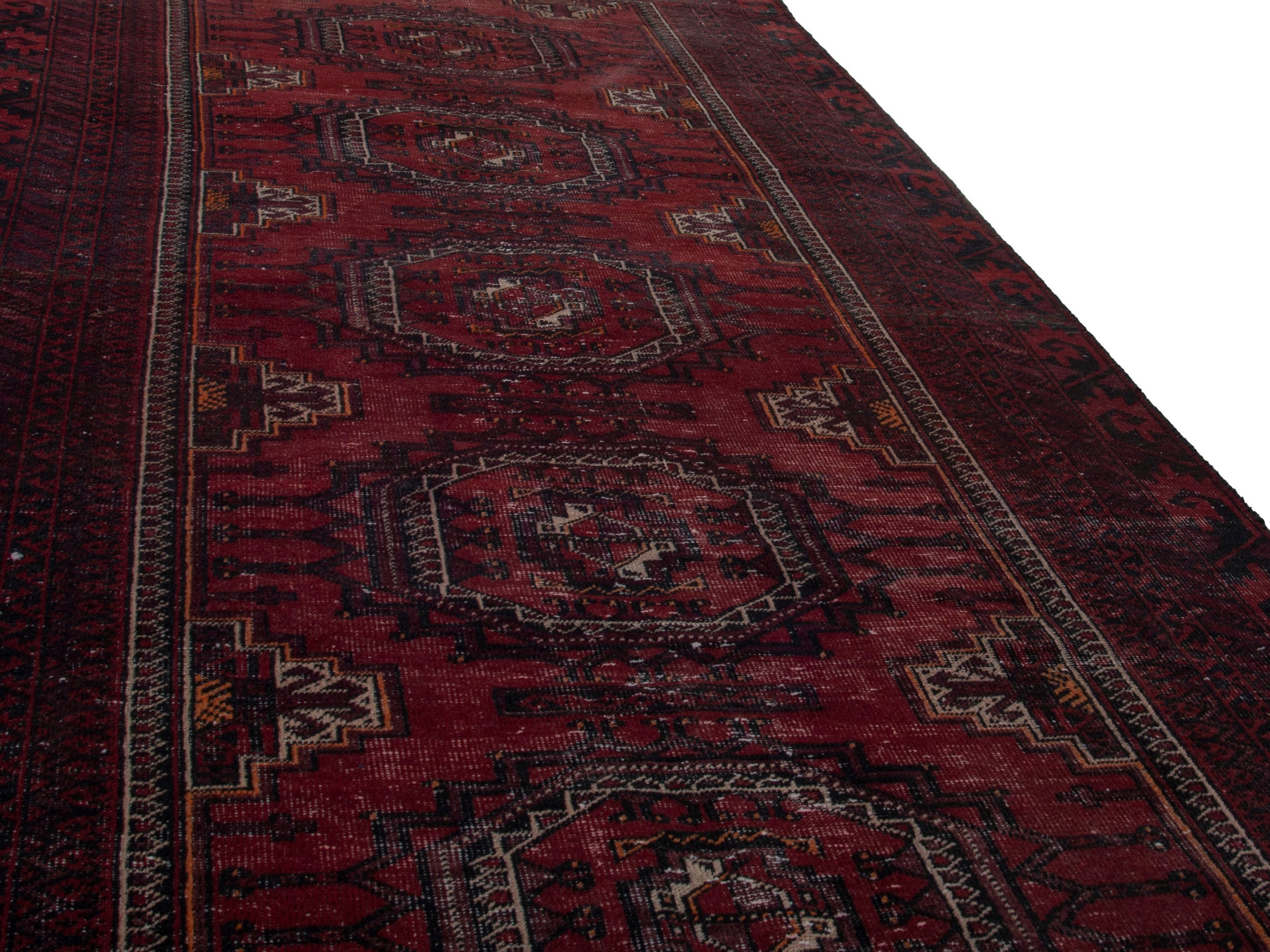 Persian Baluch runner rug in burgundy and deep red, view 9 of 16