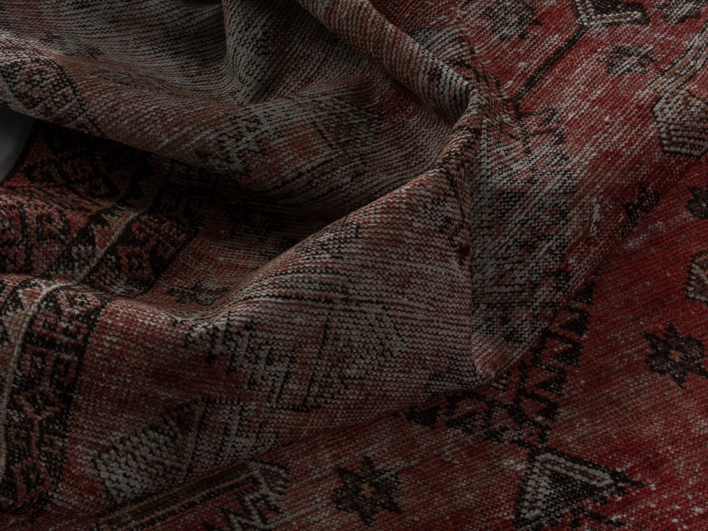 Persian Baluch accent rug in faded red and burgundy, view 13 of 16