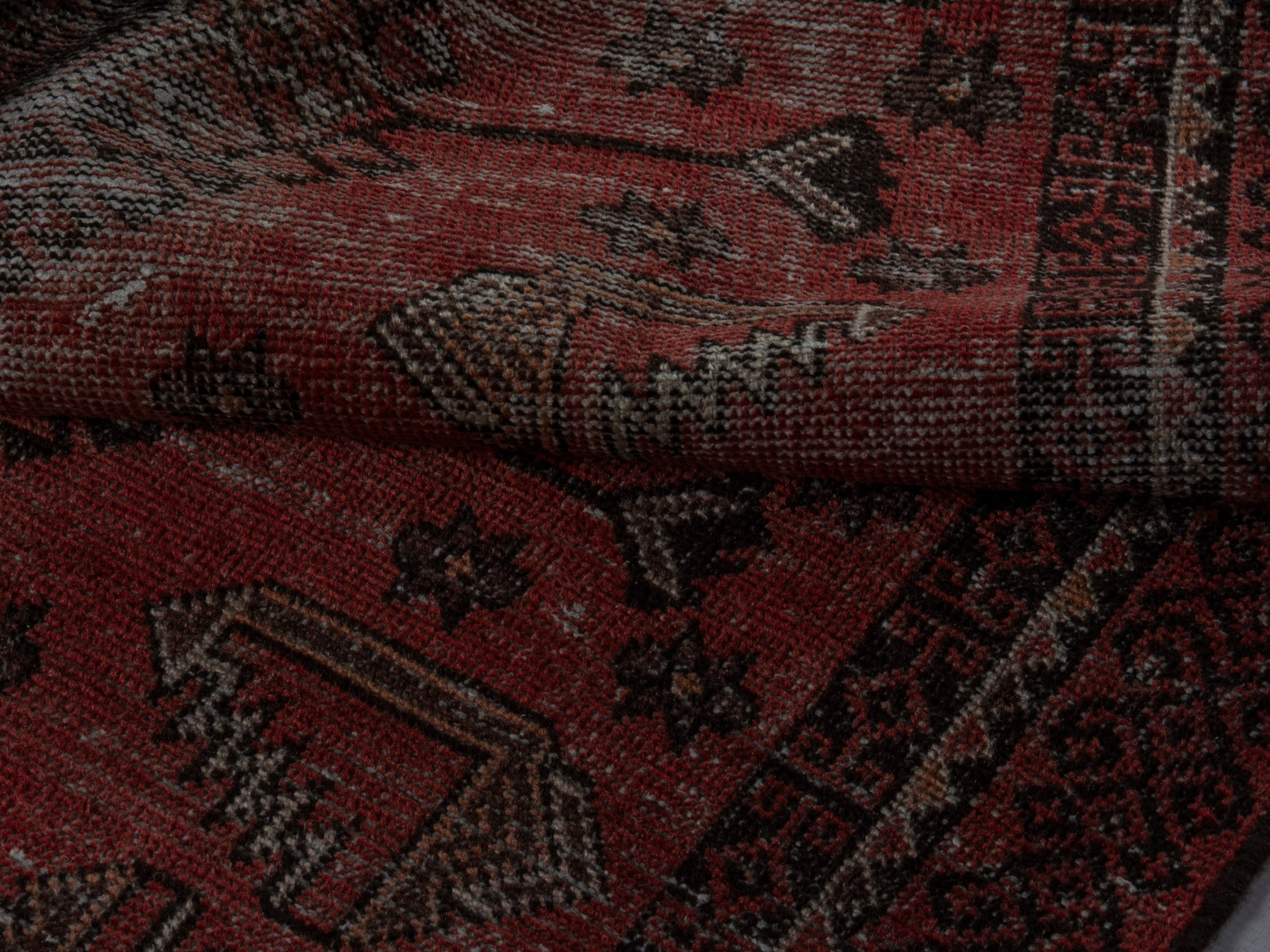 Persian Baluch accent rug in faded red and burgundy, view 15 of 16