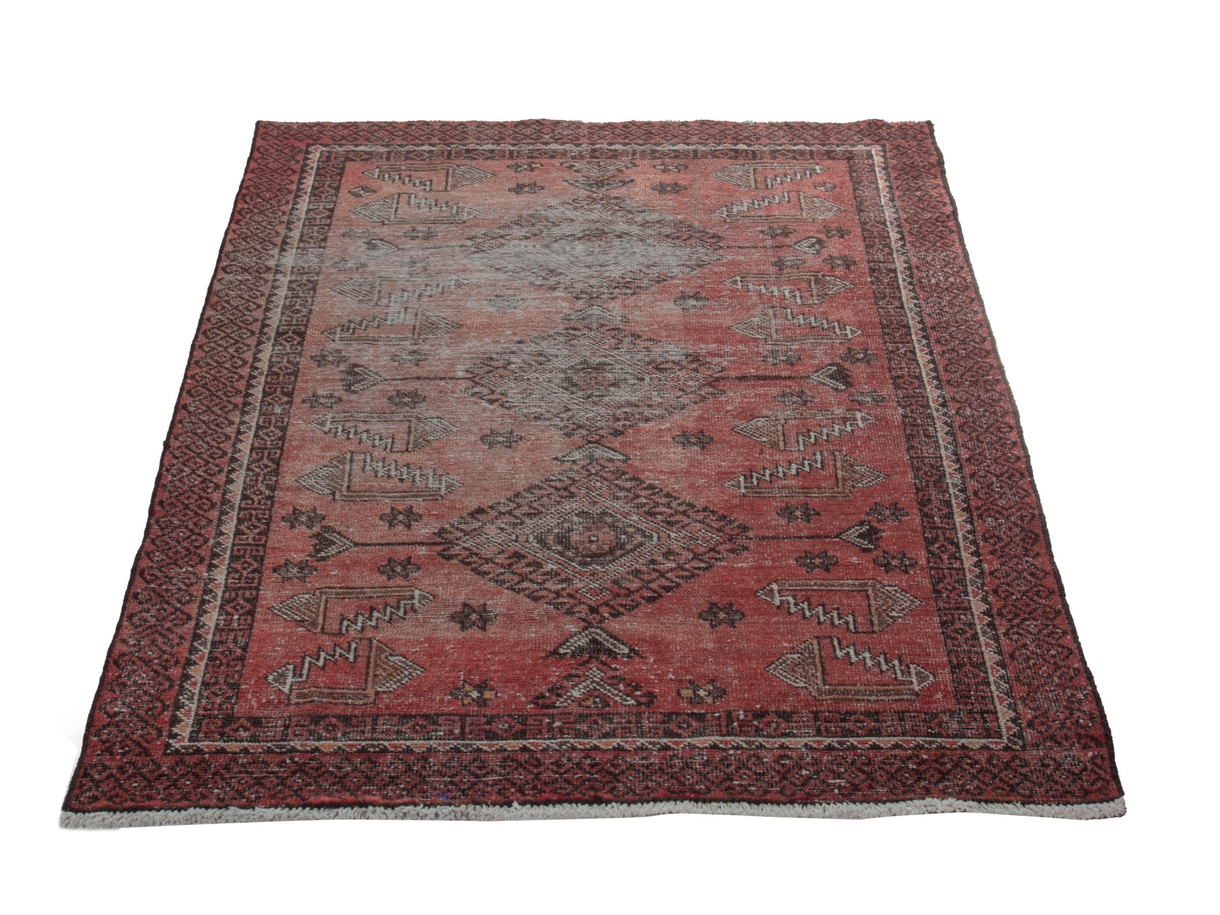 Persian Baluch accent rug in faded red and burgundy, view 2 of 16