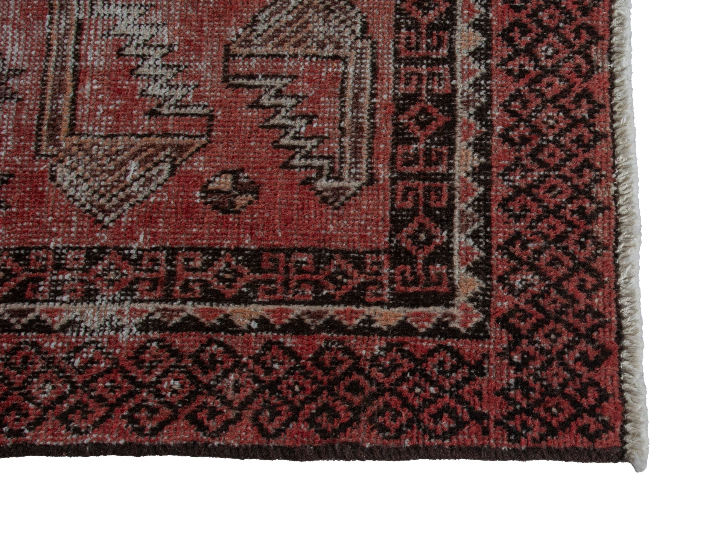 Persian Baluch accent rug in faded red and burgundy, view 4 of 16