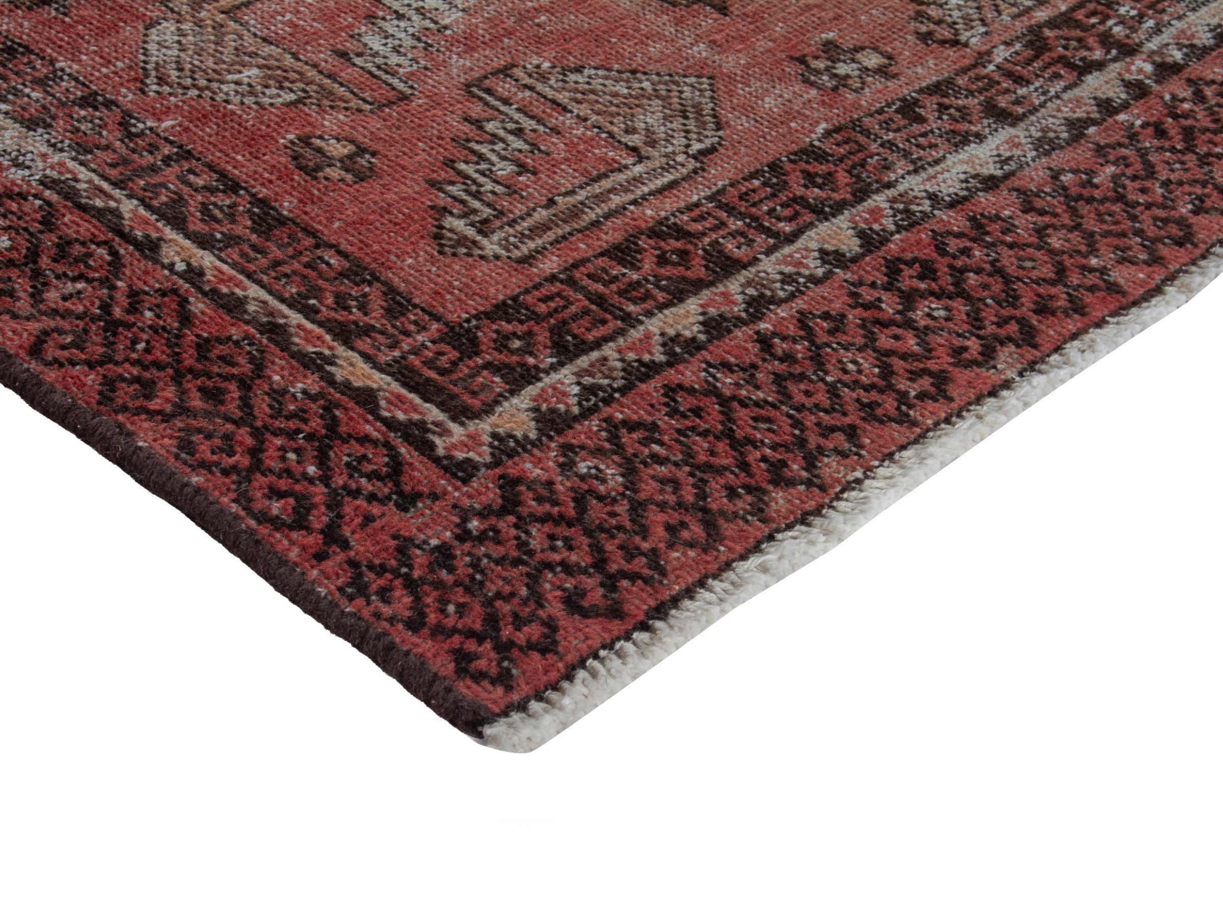 Persian Baluch accent rug in faded red and burgundy, view 5 of 16