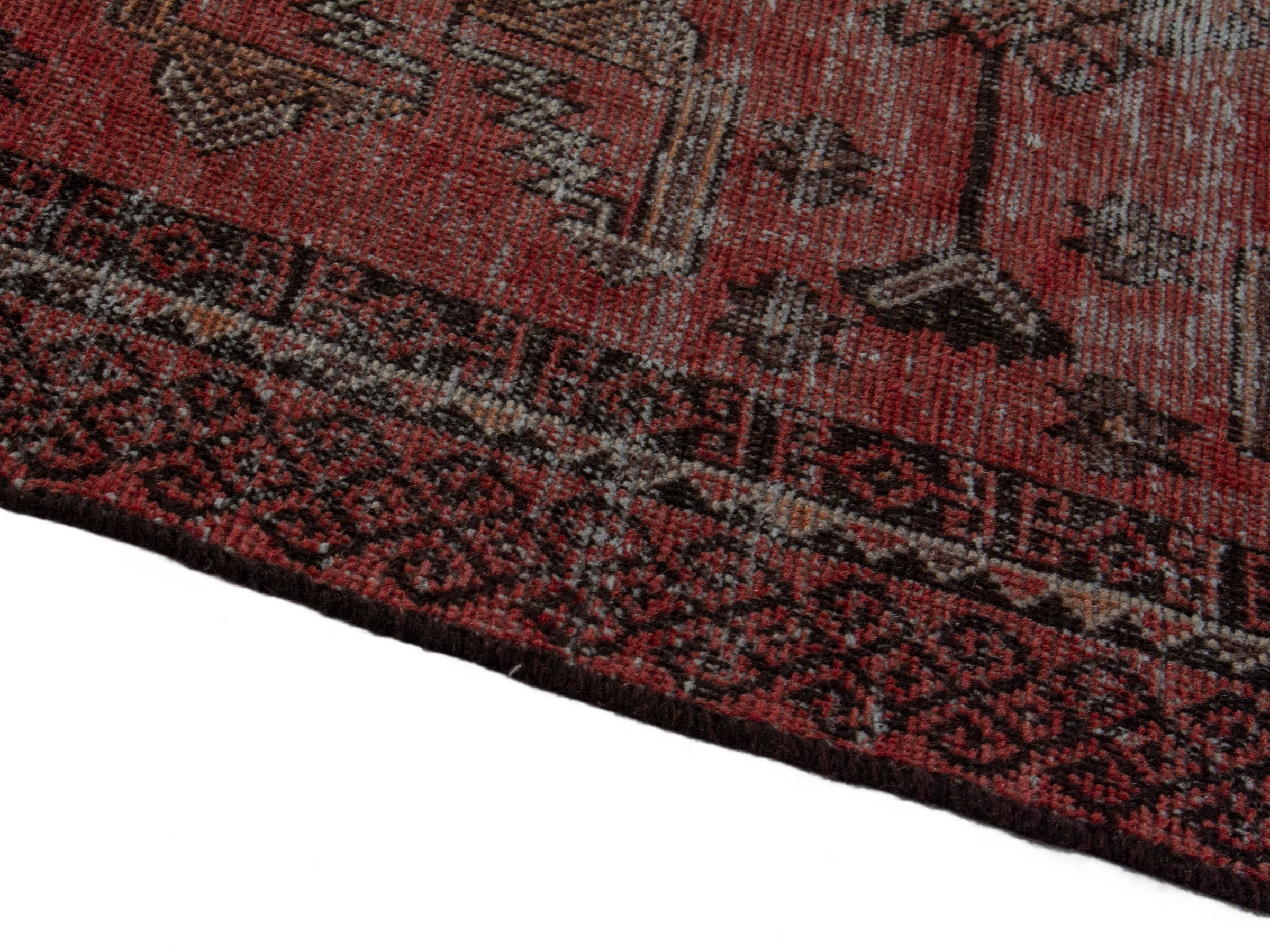 Persian Baluch accent rug in faded red and burgundy, view 7 of 16
