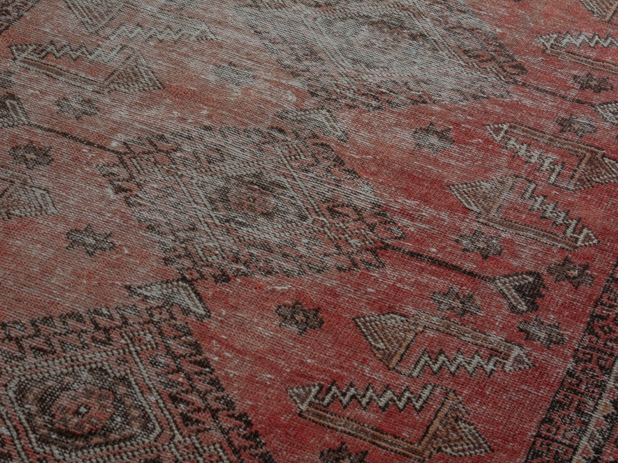 Persian Baluch accent rug in faded red and burgundy, view 8 of 16