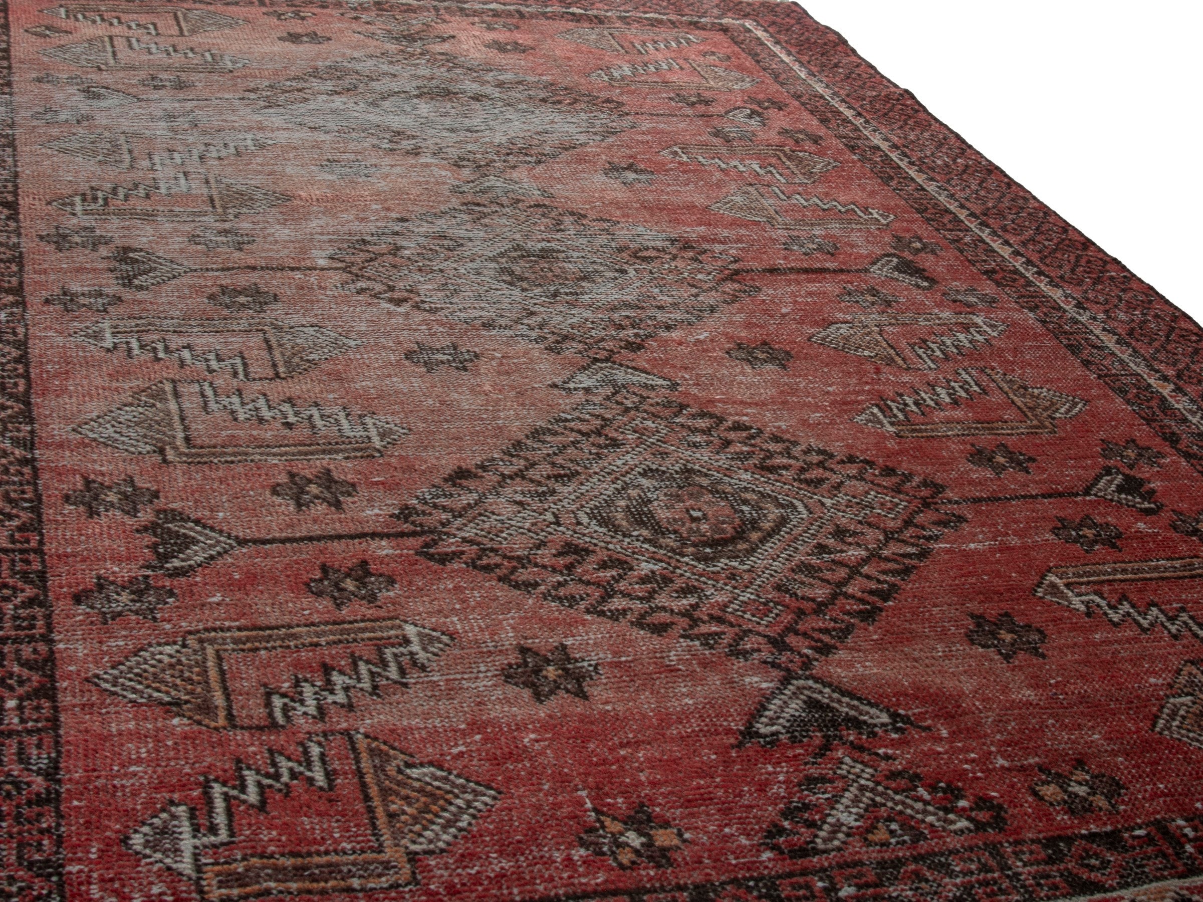 Persian Baluch accent rug in faded red and burgundy, view 9 of 16