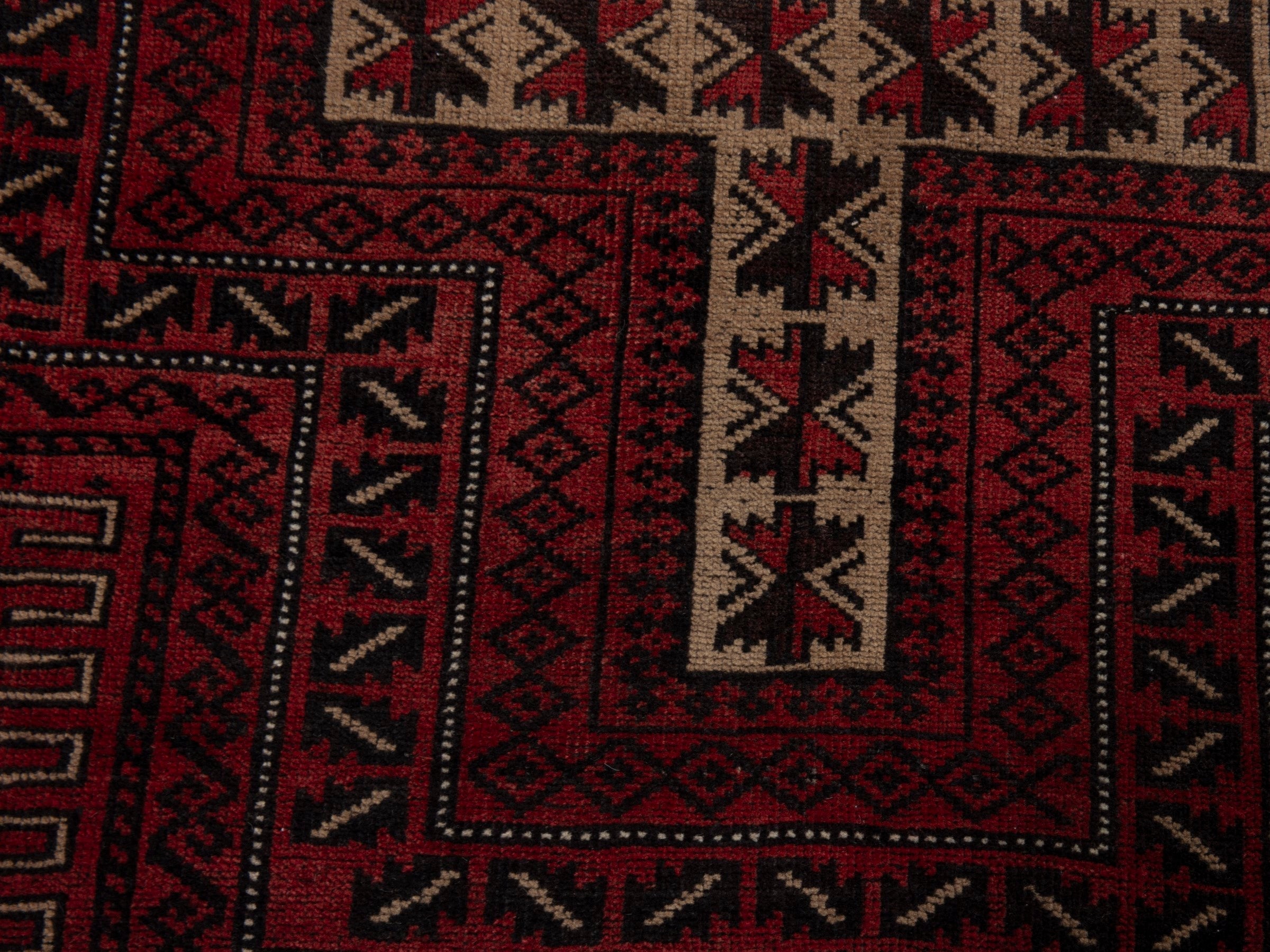 Persian Baluch accent rug in burgundy and cream, view 10 of 16