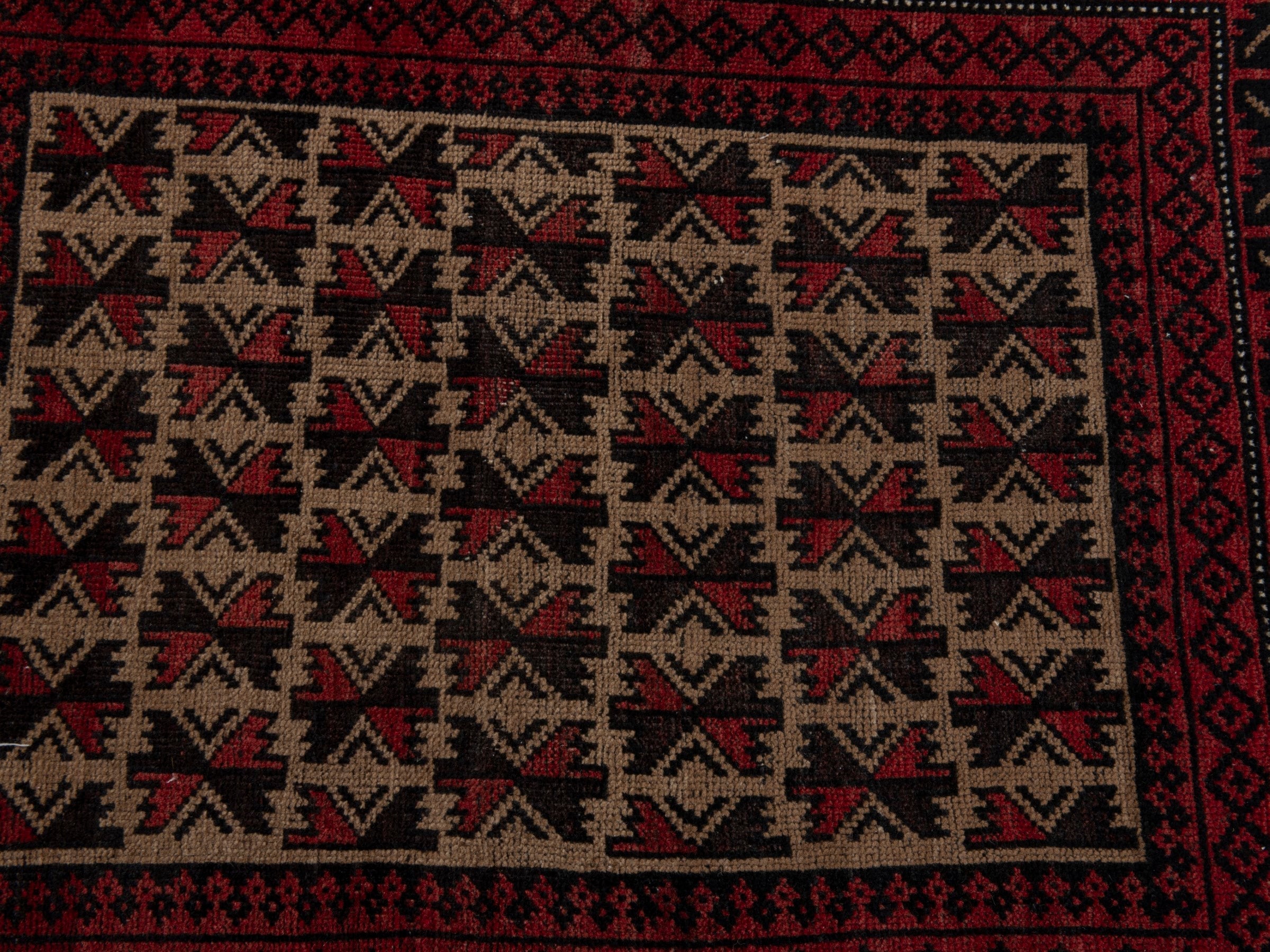 Persian Baluch accent rug in burgundy and cream, view 11 of 16