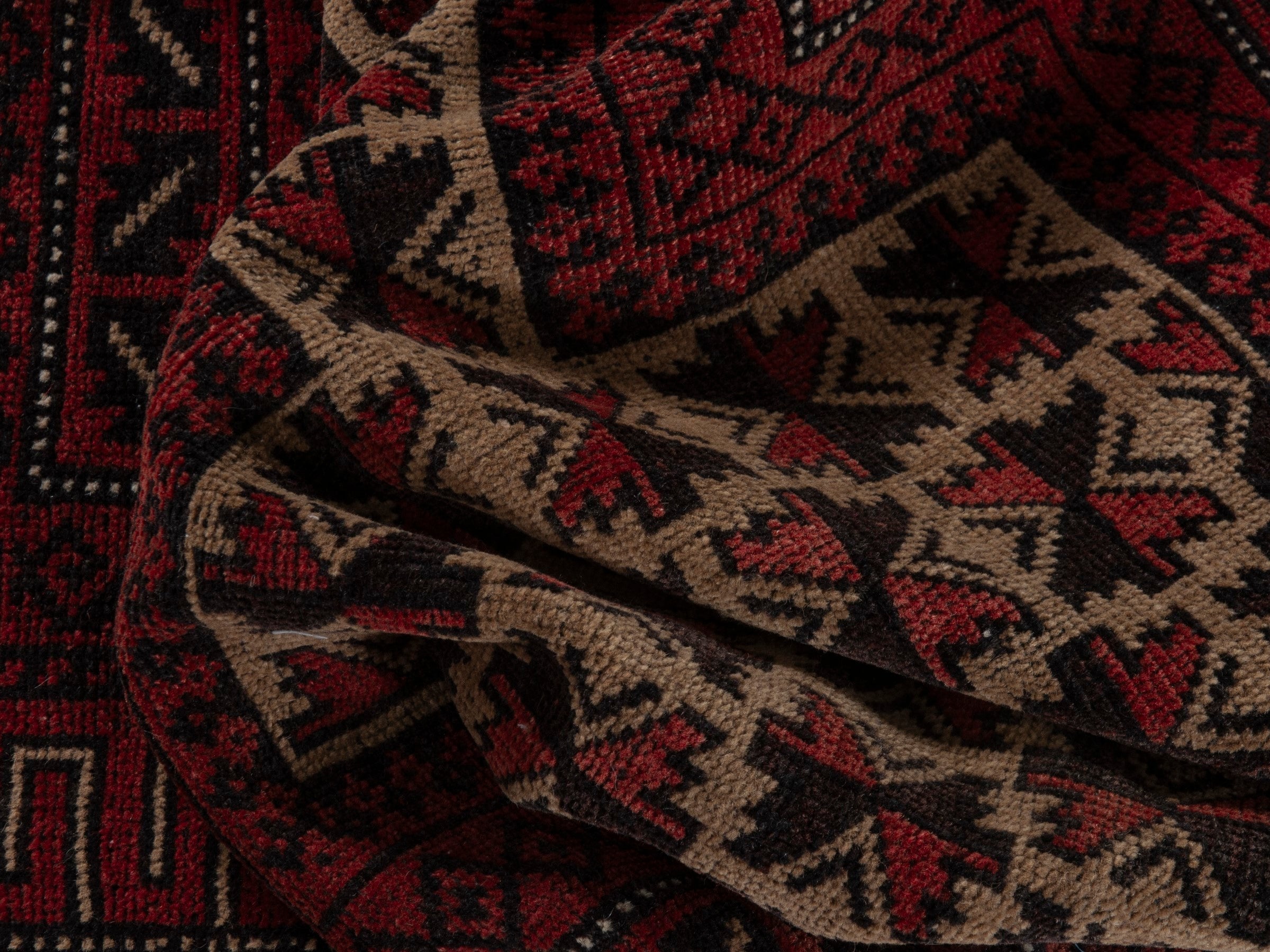 Persian Baluch accent rug in burgundy and cream, view 13 of 16