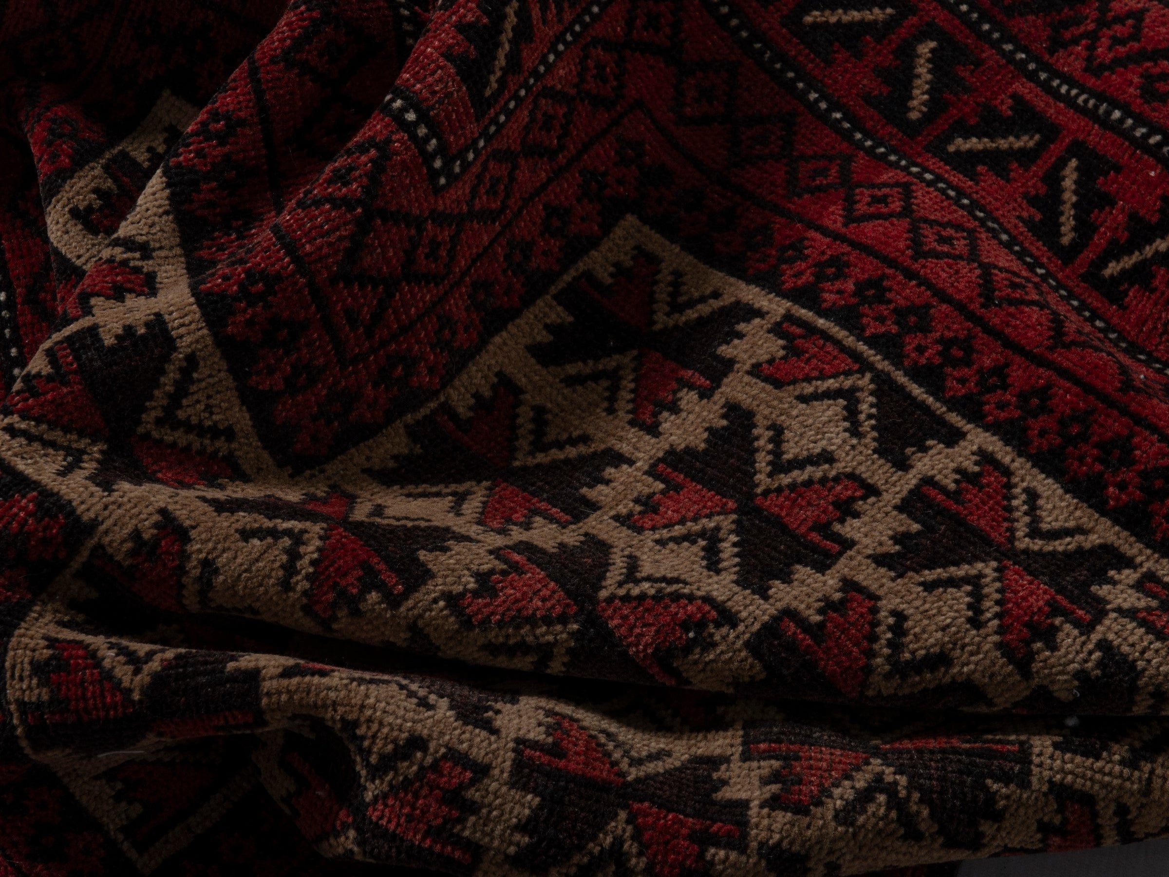 Persian Baluch accent rug in burgundy and cream, view 14 of 16