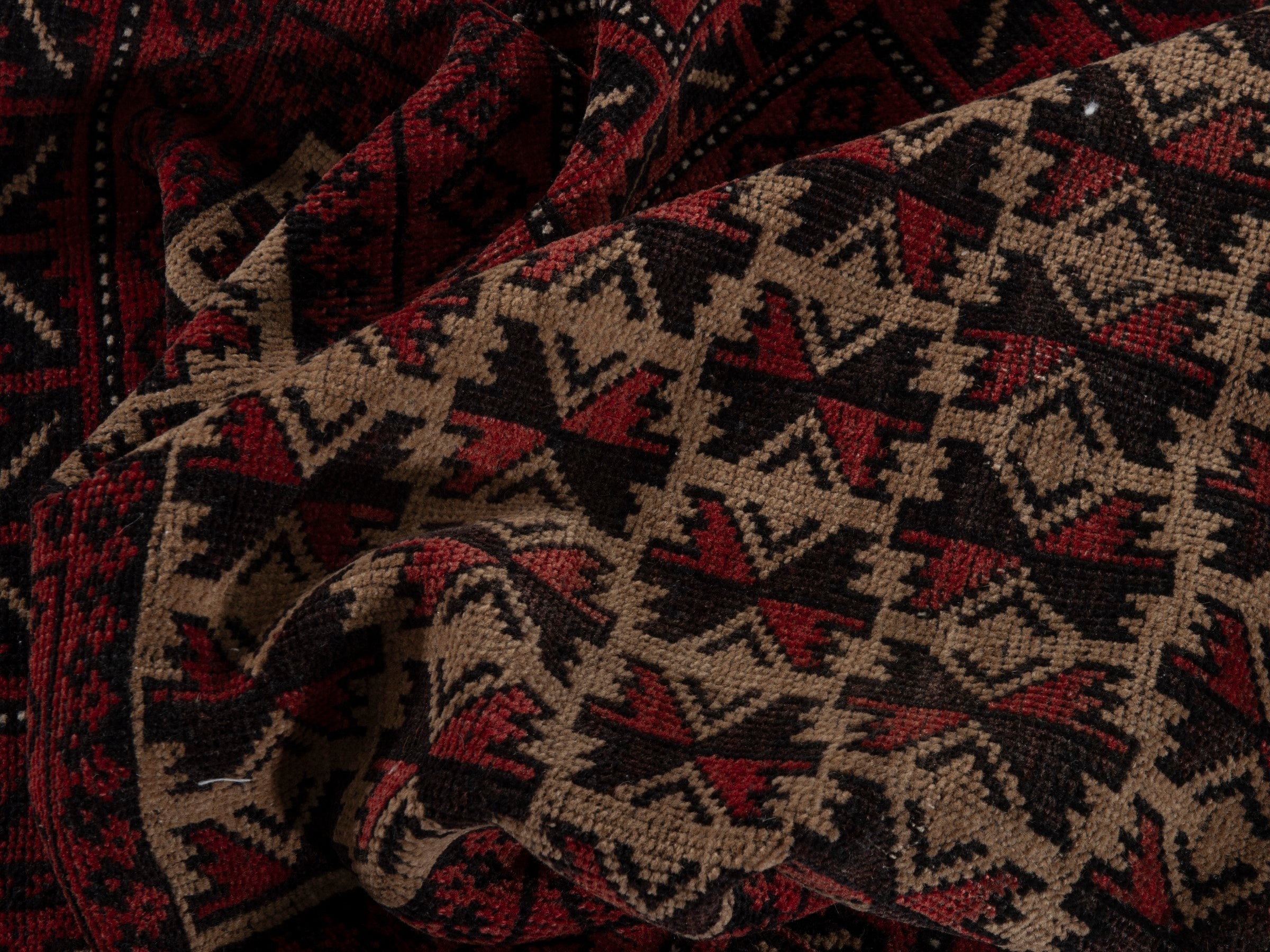 Persian Baluch accent rug in burgundy and cream, view 15 of 16