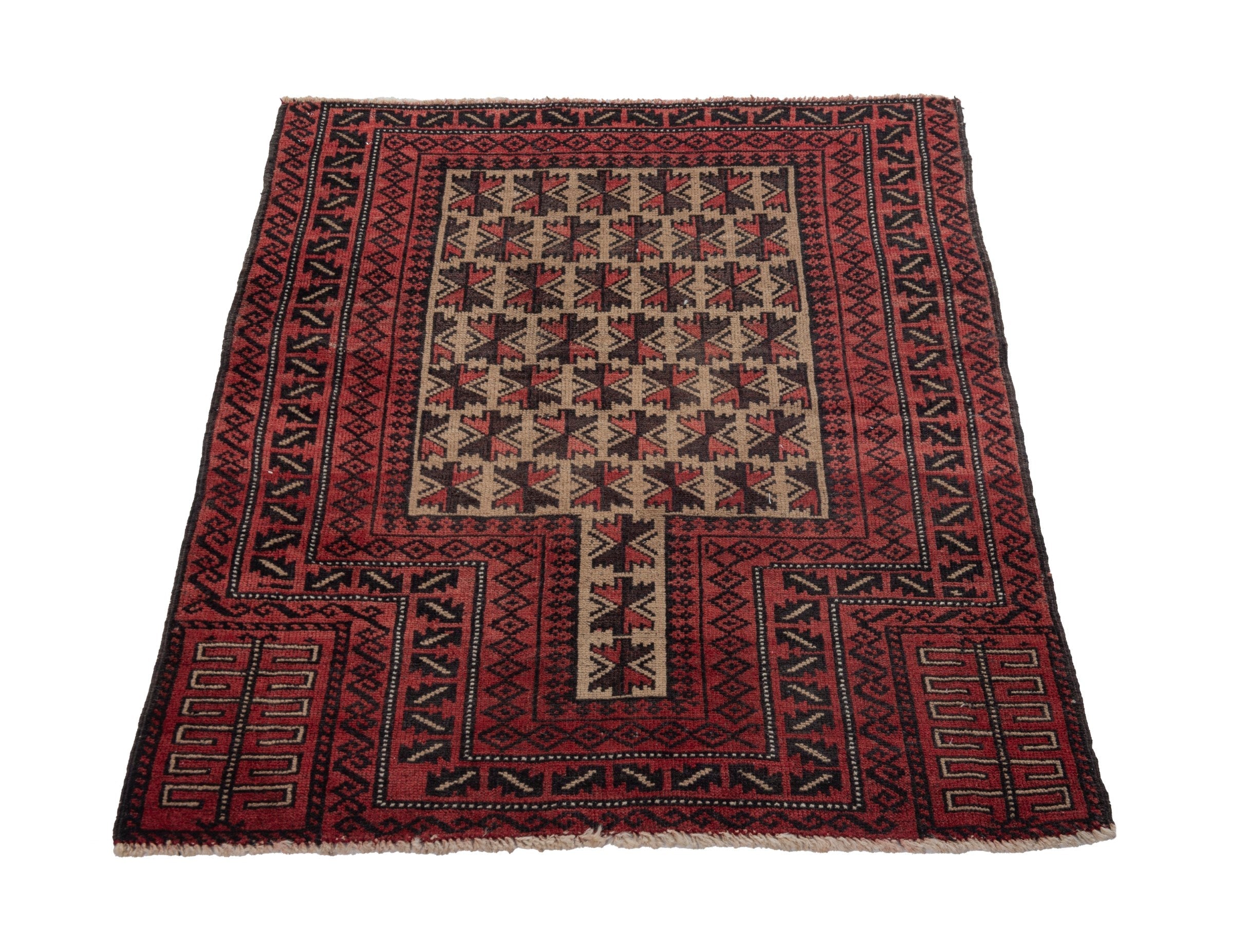 Persian Baluch accent rug in burgundy and cream, view 2 of 16