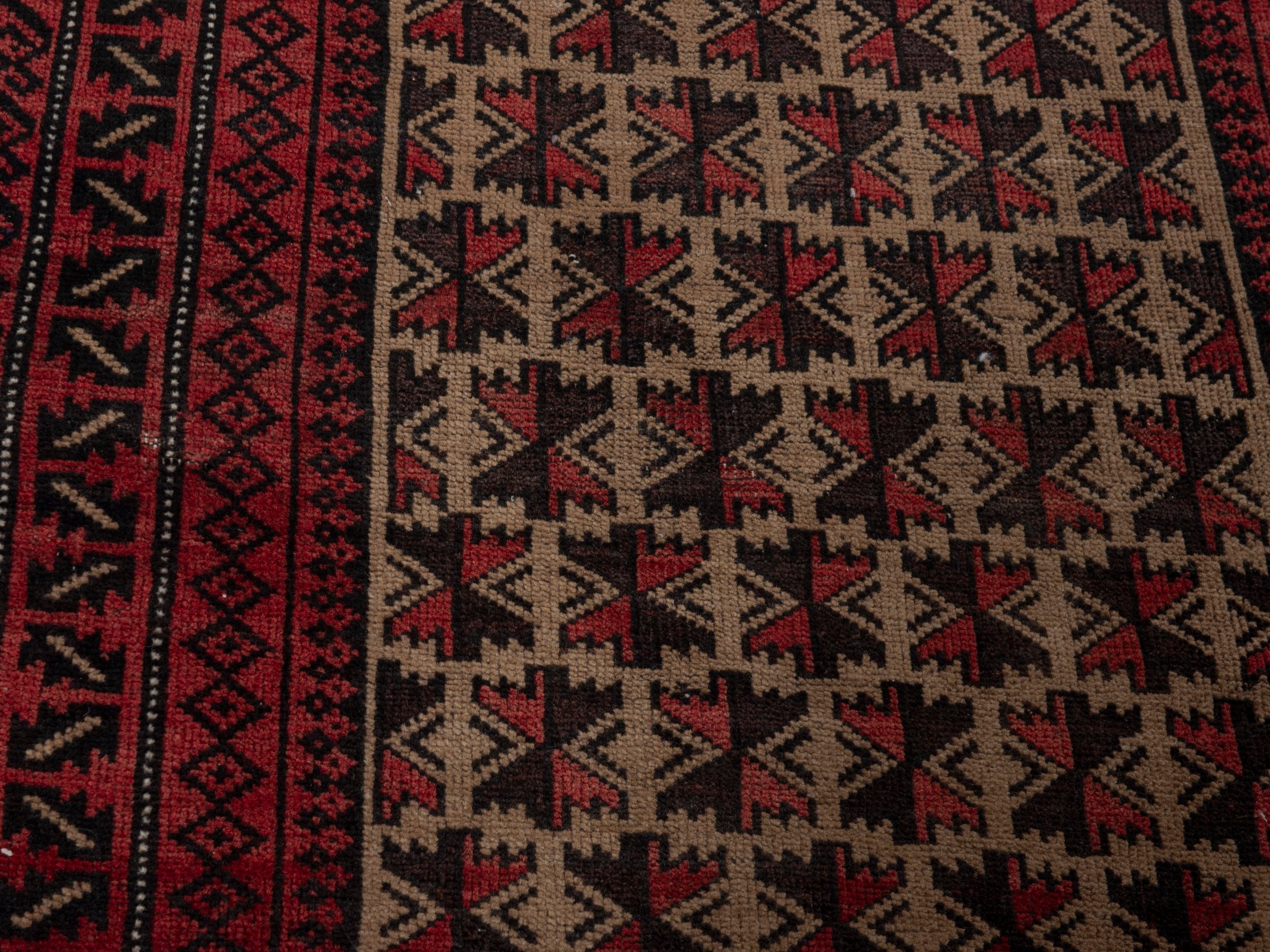 Persian Baluch accent rug in burgundy and cream, view 6 of 16