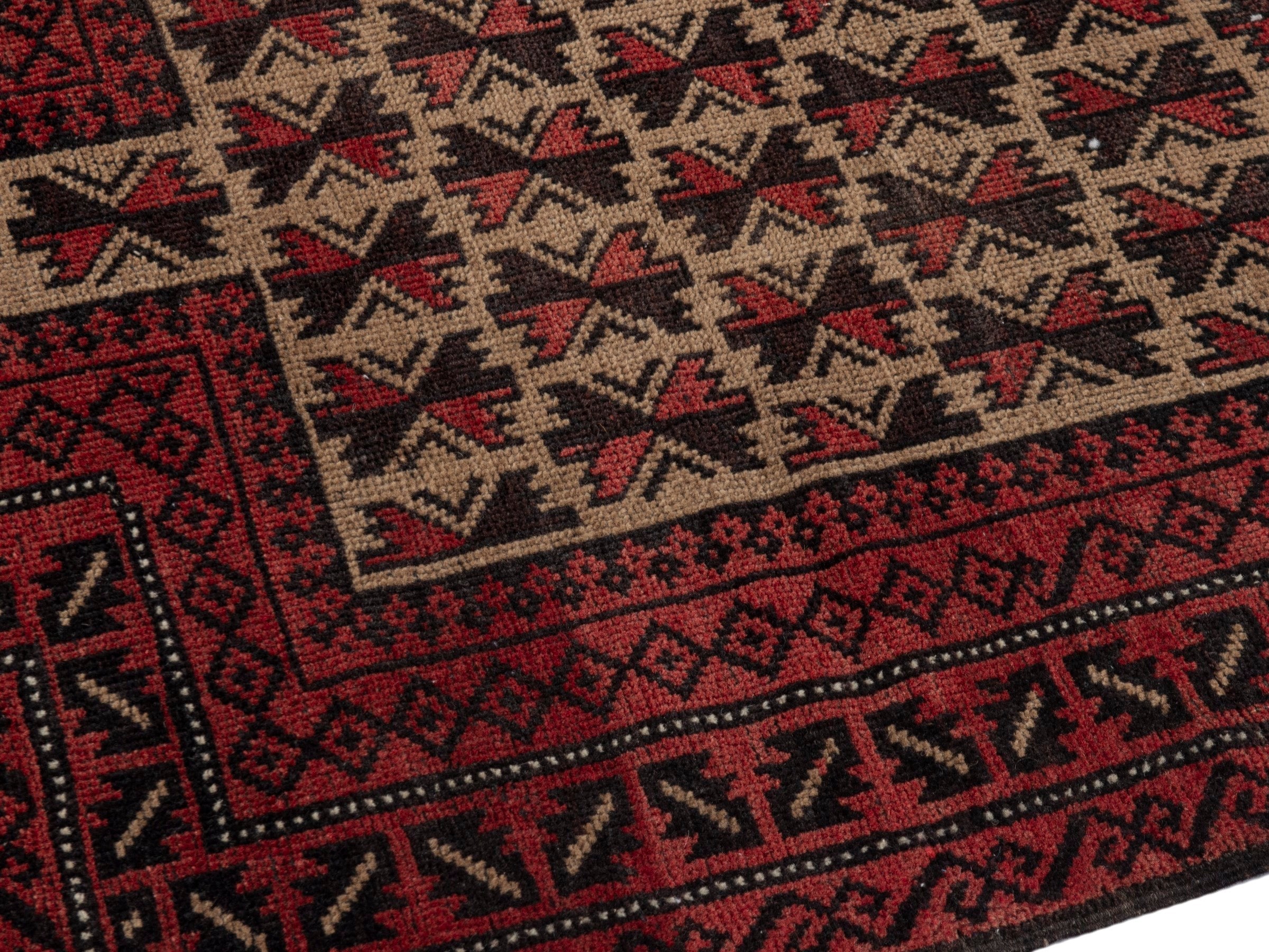 Persian Baluch accent rug in burgundy and cream, view 7 of 16