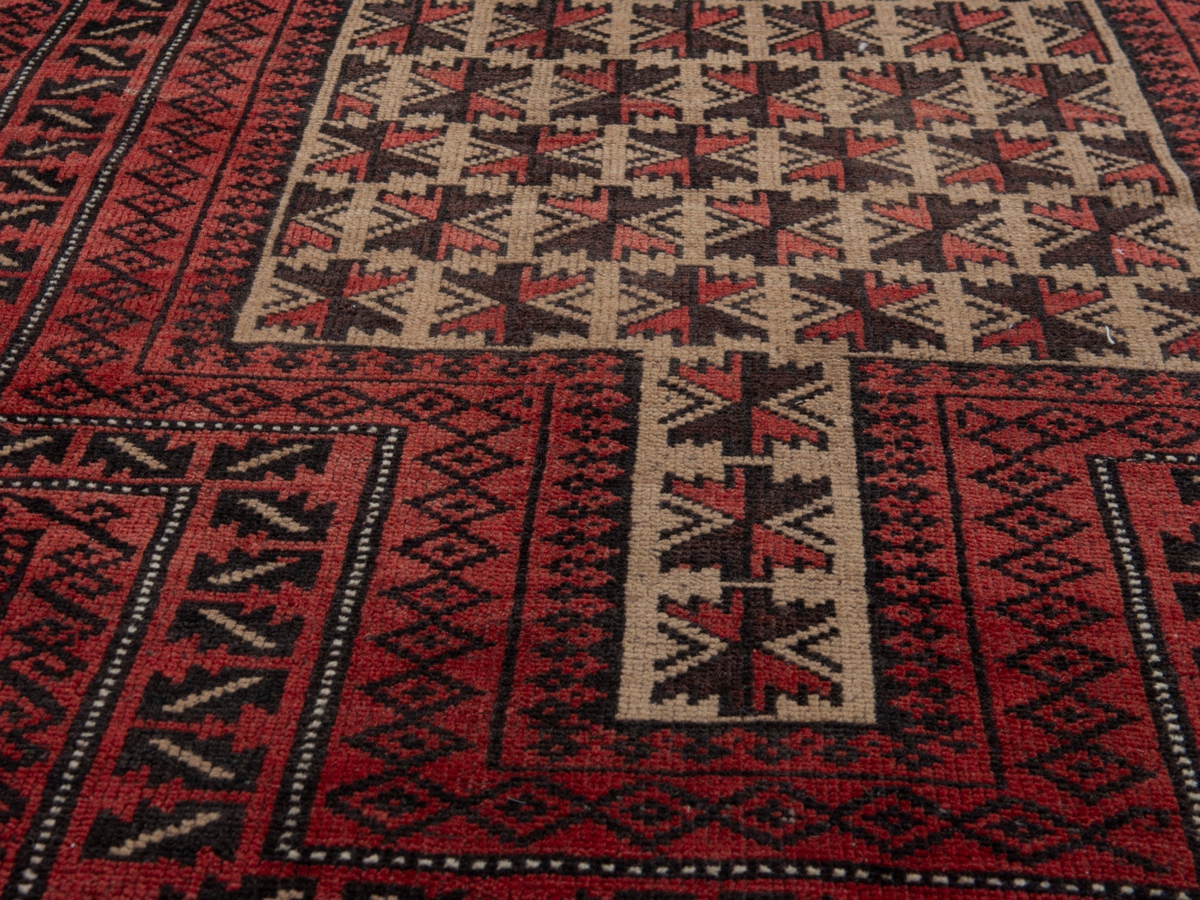 Persian Baluch accent rug in burgundy and cream, view 8 of 16