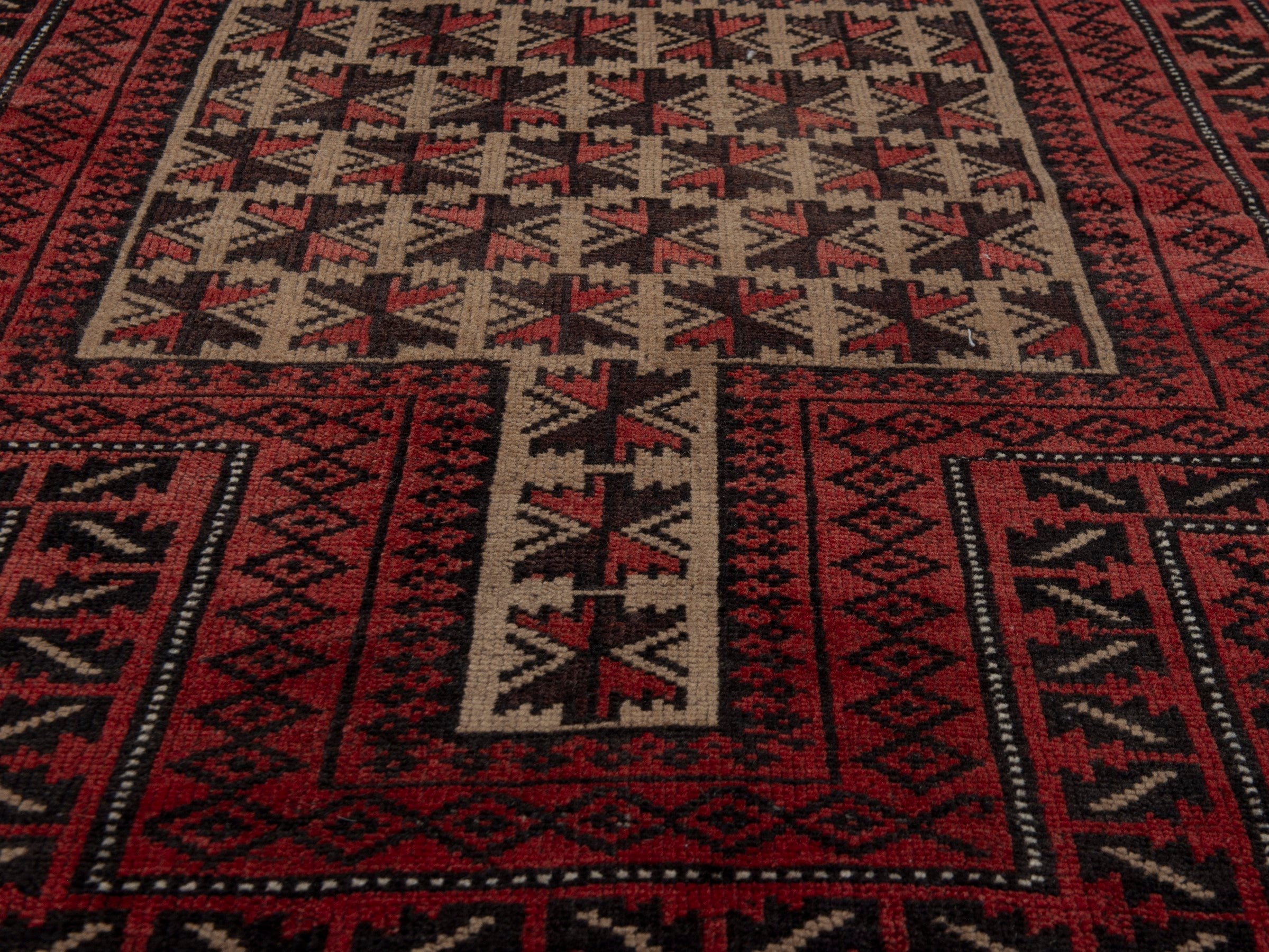 Persian Baluch accent rug in burgundy and cream, view 9 of 16