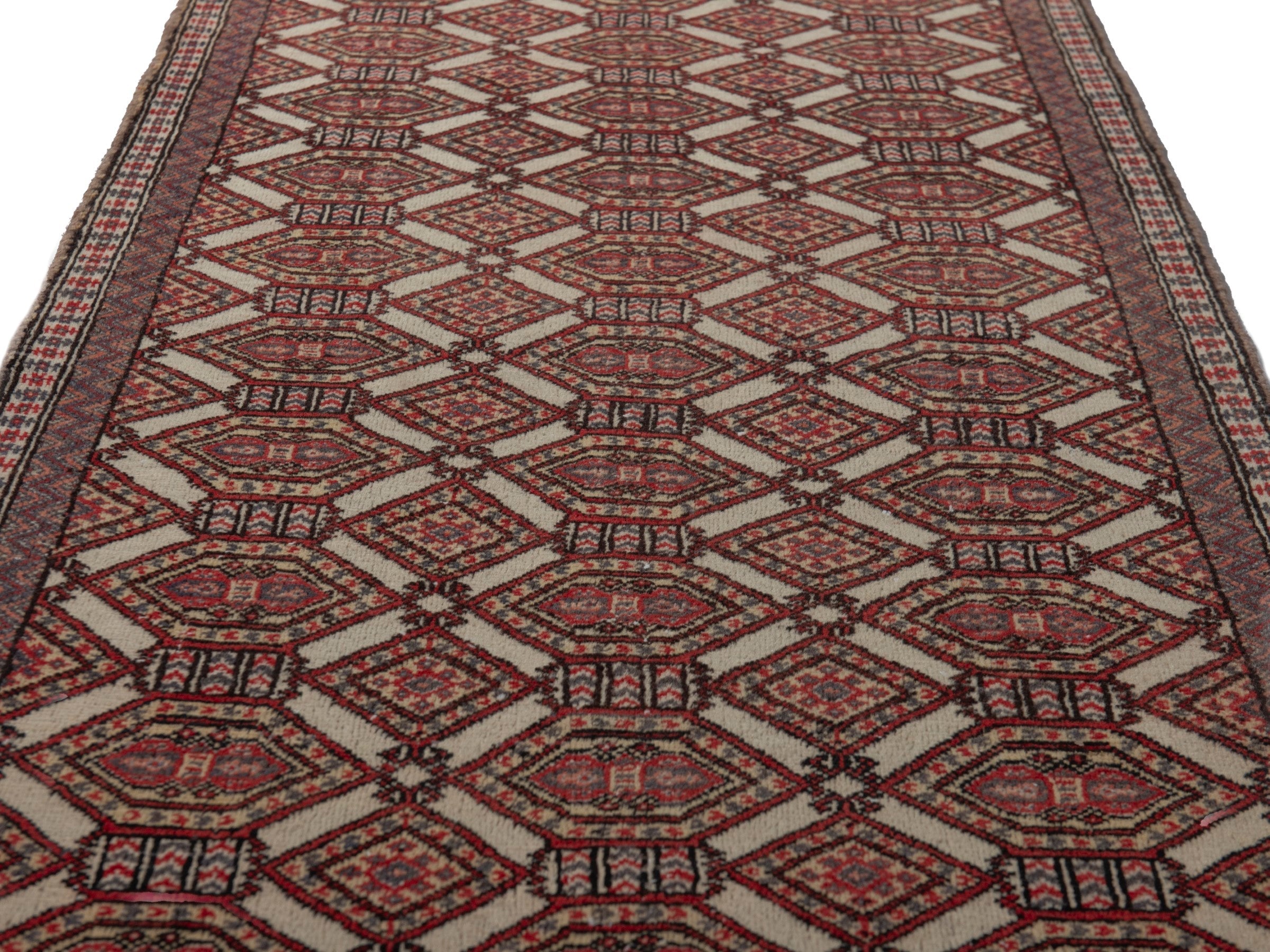 Persian Torkaman accent rug in cream and burgundy, view 10 of 19