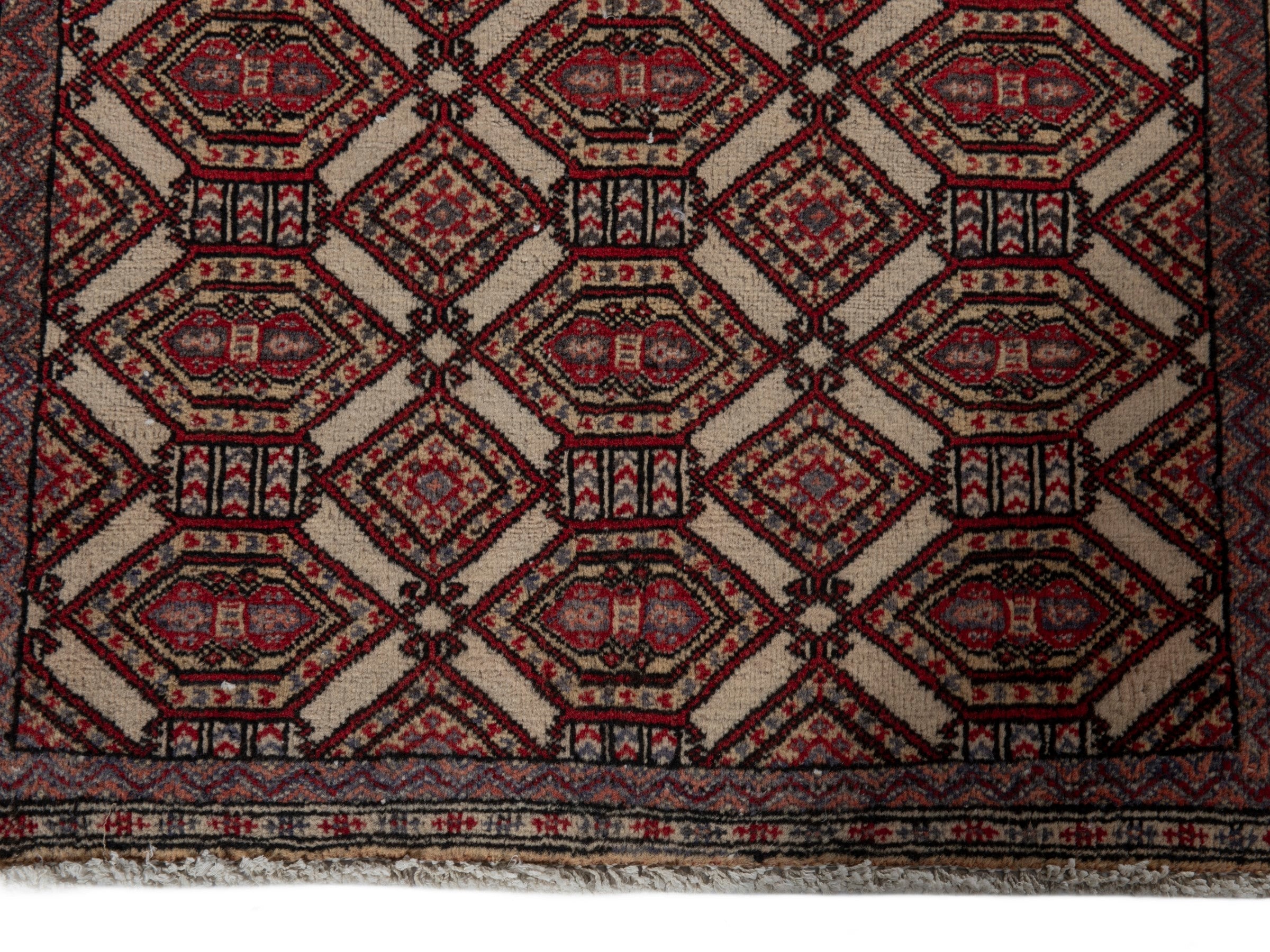 Persian Torkaman accent rug in cream and burgundy, view 11 of 19