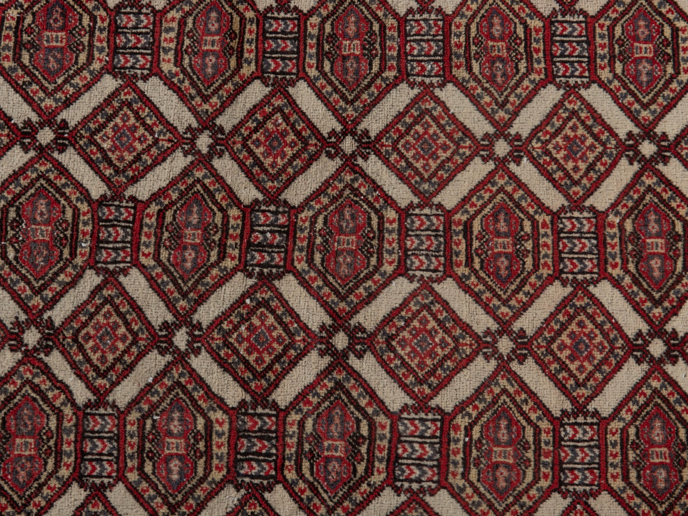 Persian Torkaman accent rug in cream and burgundy, view 12 of 19