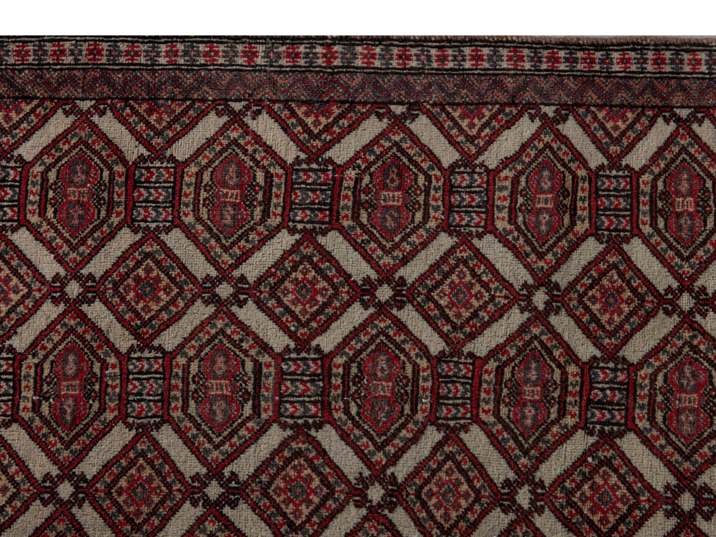 Persian Torkaman accent rug in cream and burgundy, view 13 of 19