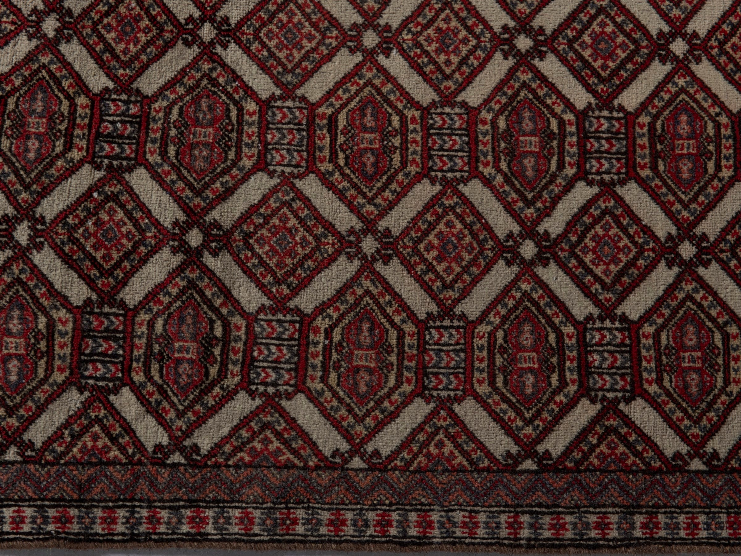 Persian Torkaman accent rug in cream and burgundy, view 14 of 19