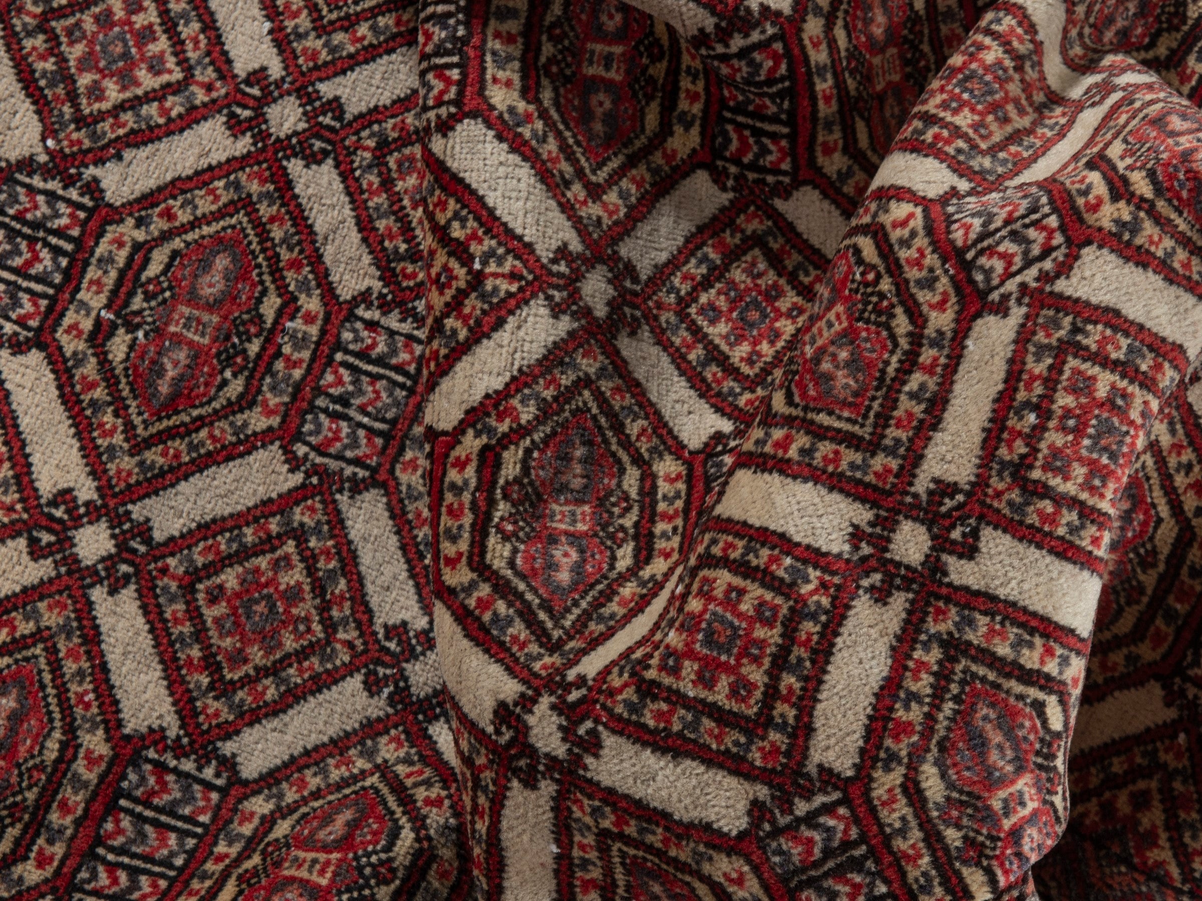 Persian Torkaman accent rug in cream and burgundy, view 15 of 19