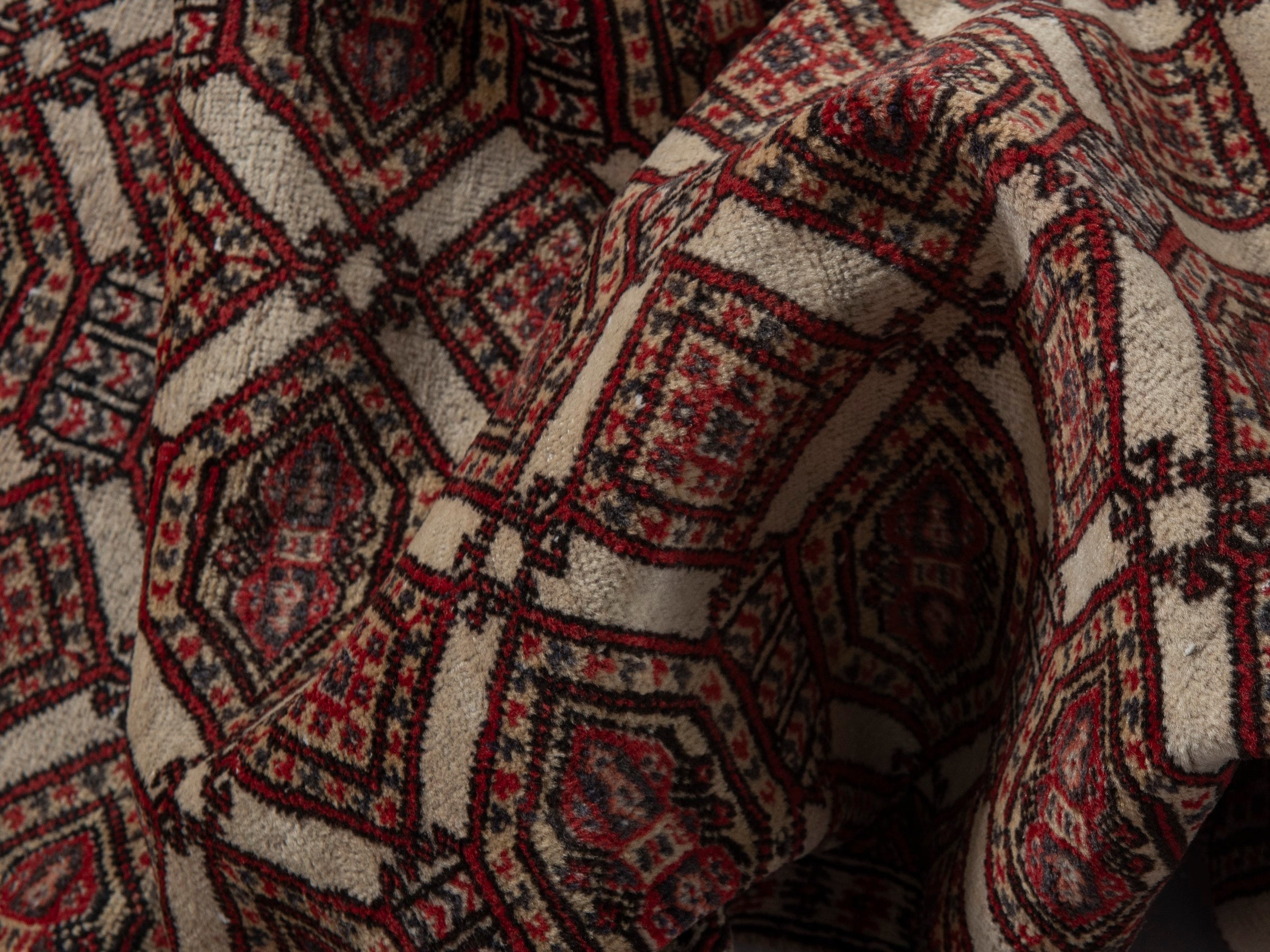 Persian Torkaman accent rug in cream and burgundy, view 16 of 19