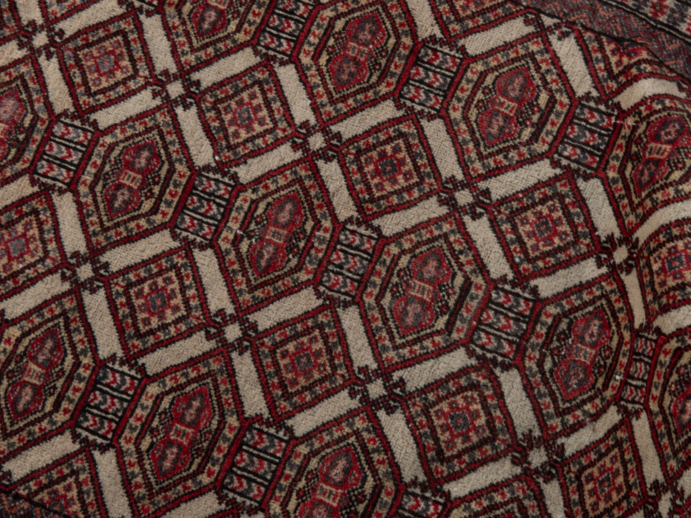 Persian Torkaman accent rug in cream and burgundy, view 17 of 19