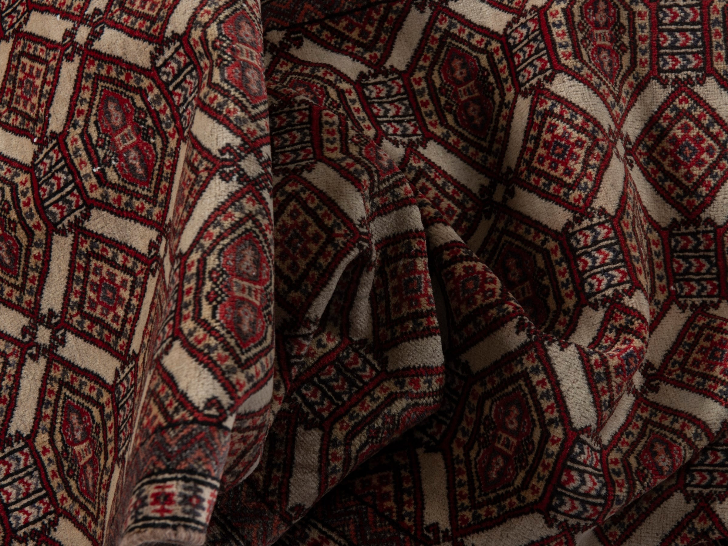Persian Torkaman accent rug in cream and burgundy, view 18 of 19