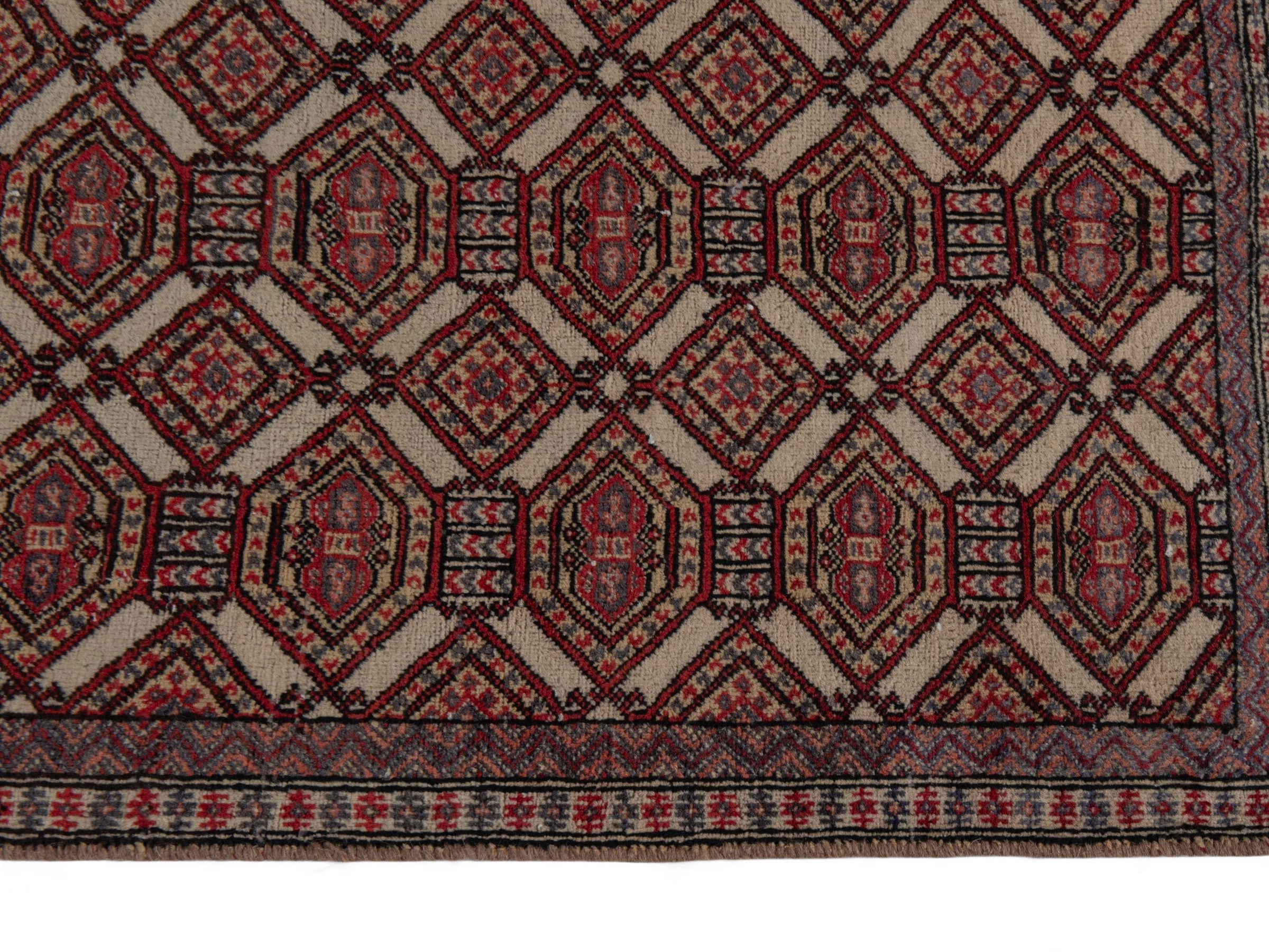 Persian Torkaman accent rug in cream and burgundy, view 4 of 19