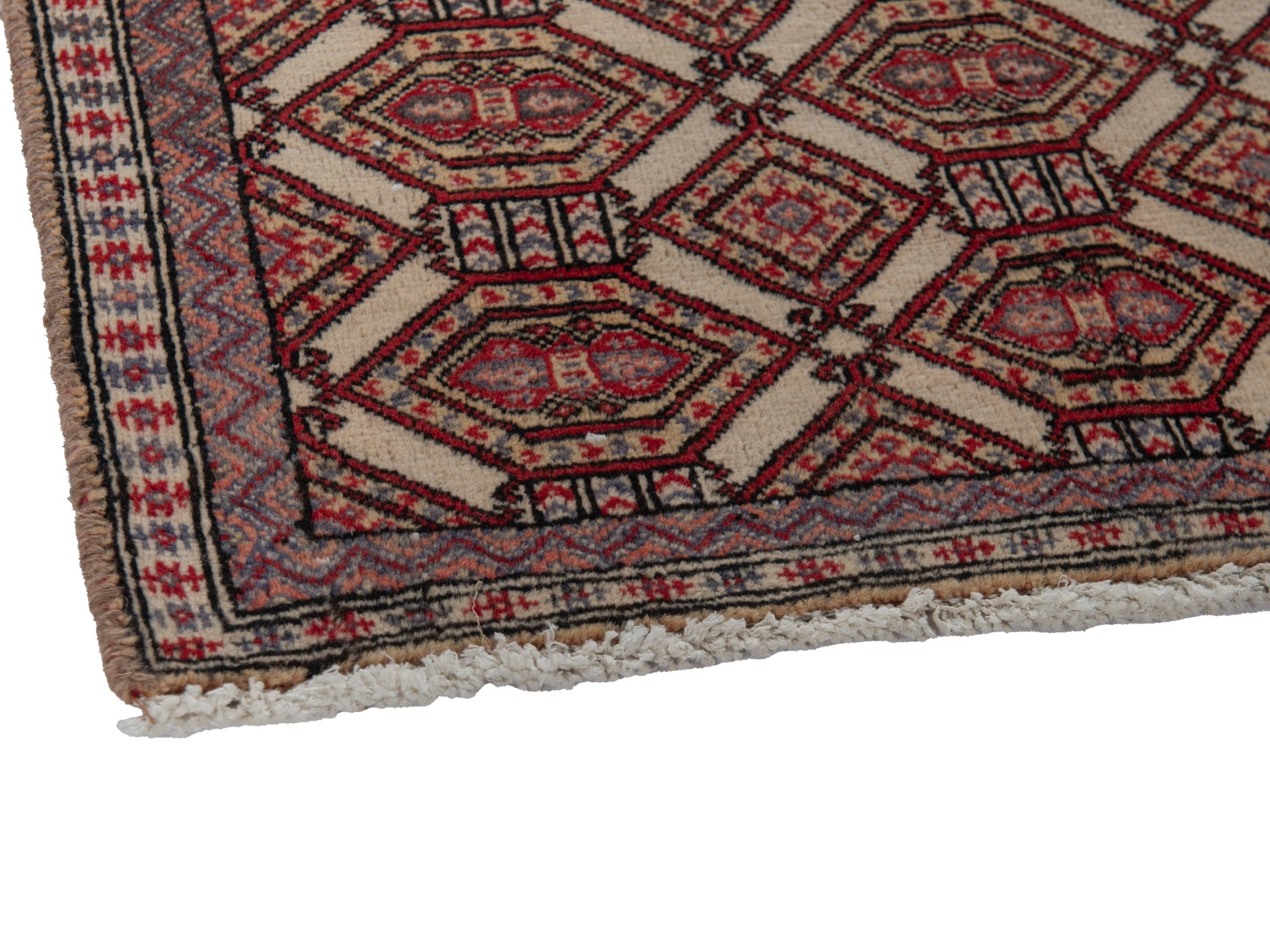 Persian Torkaman accent rug in cream and burgundy, view 5 of 19