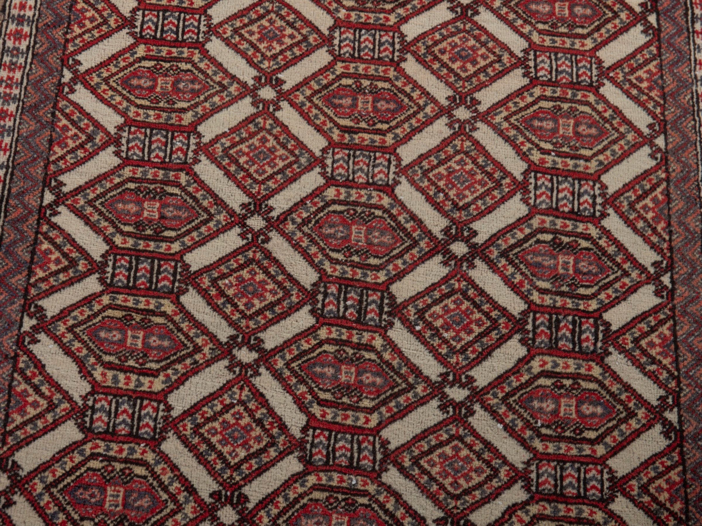 Persian Torkaman accent rug in cream and burgundy, view 6 of 19