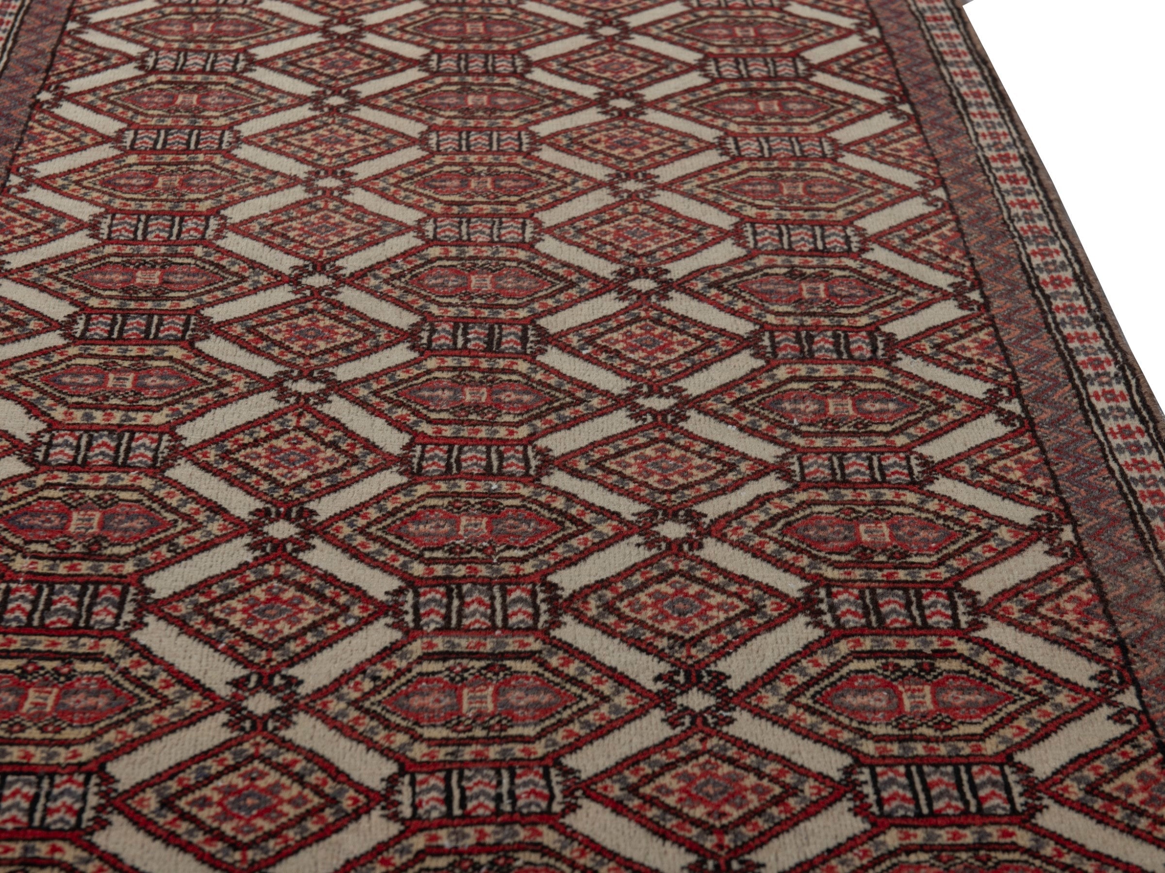 Persian Torkaman accent rug in cream and burgundy, view 9 of 19