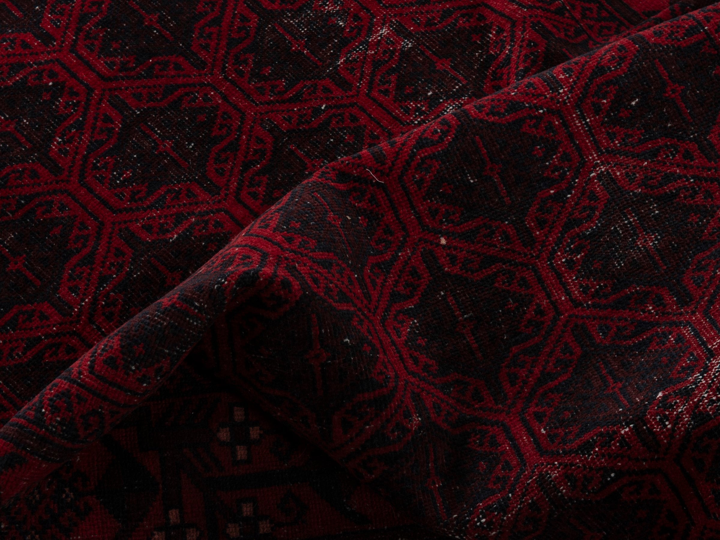 Persian Baluch accent rug in burgundy and deep red, view 17 of 18